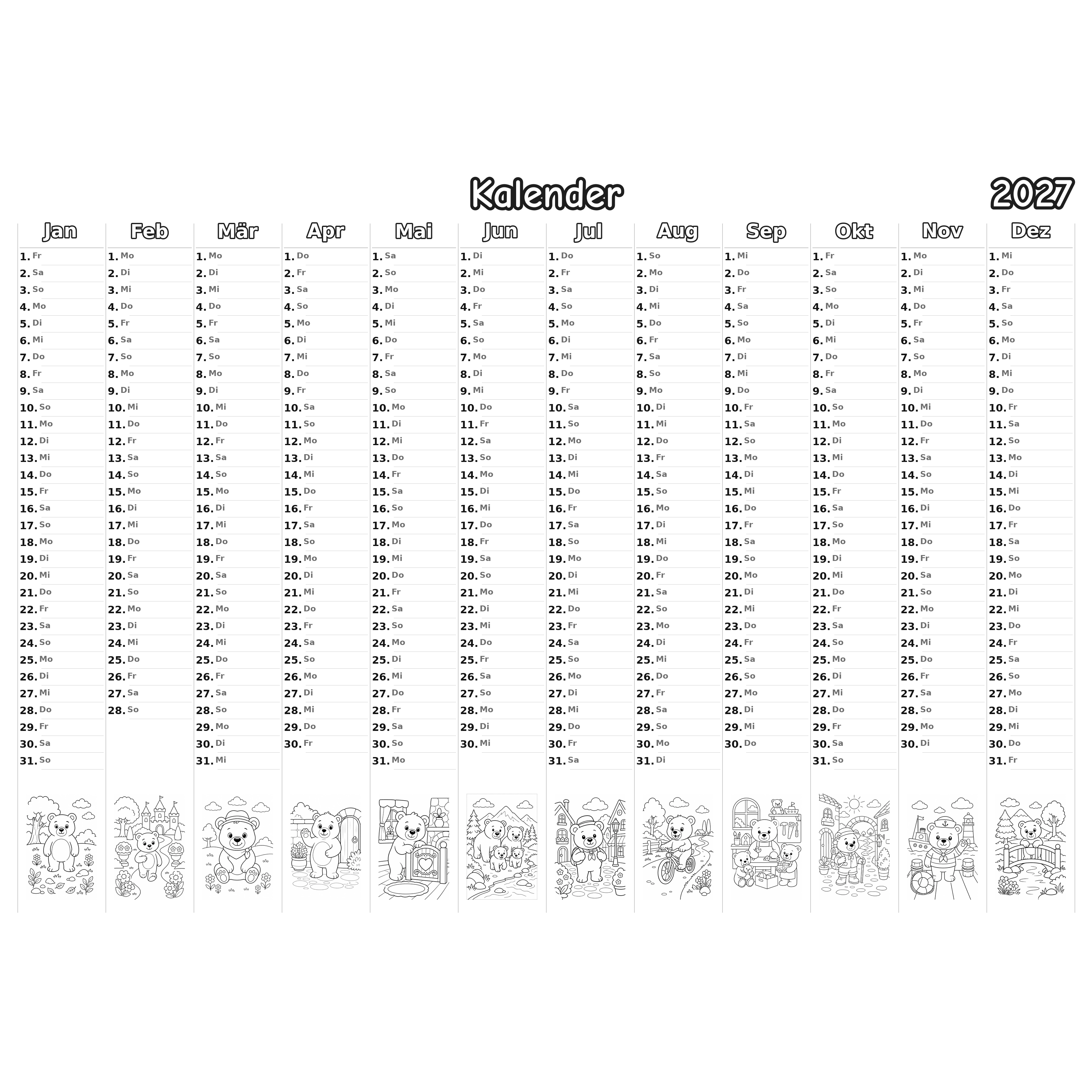 bears_low Kalender 2027 Ausmalen