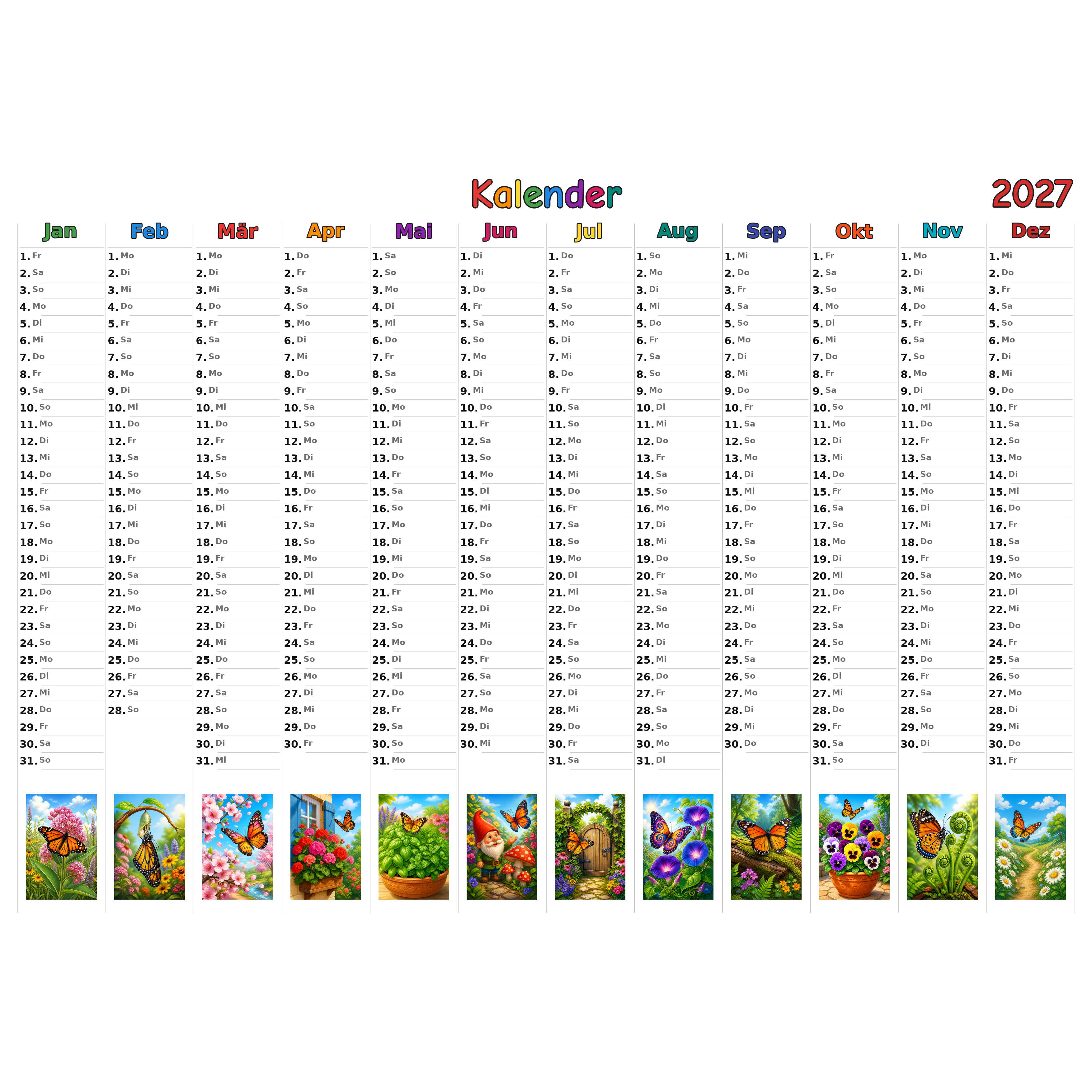 butterflies_medium Kalender 2027 ausgemalt
