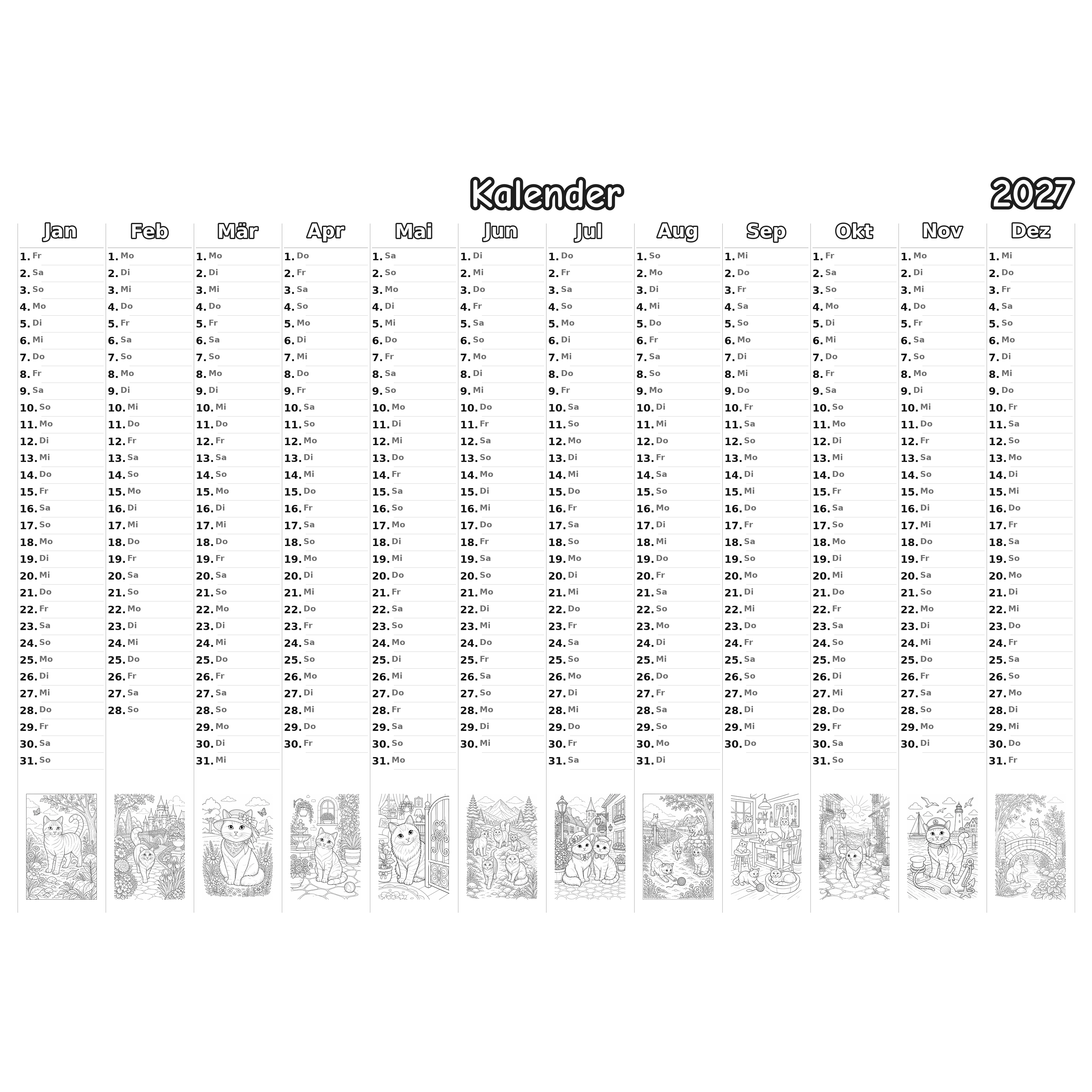 cats Kalender 2027 Ausmalen