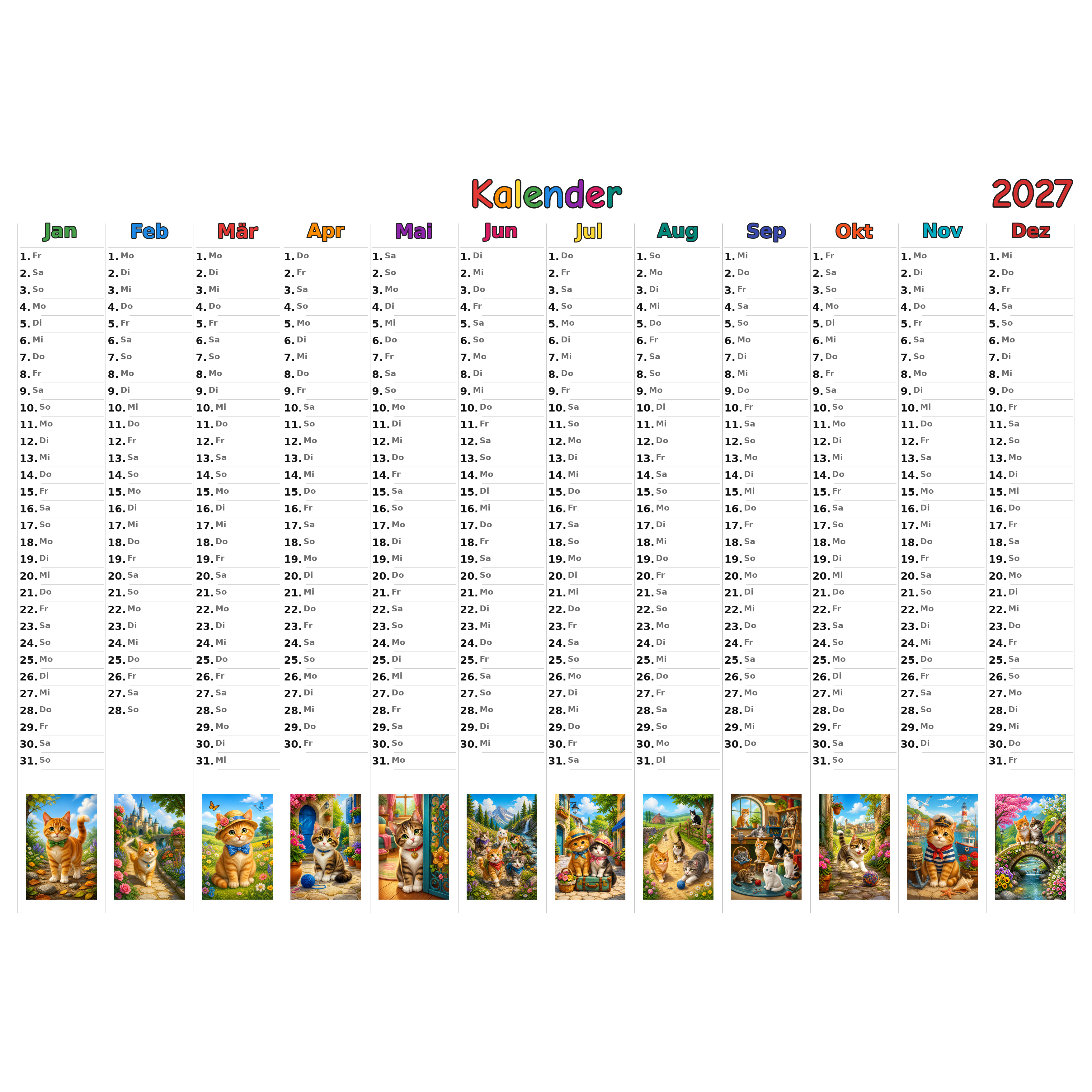 cats Kalender 2027 ausgemalt