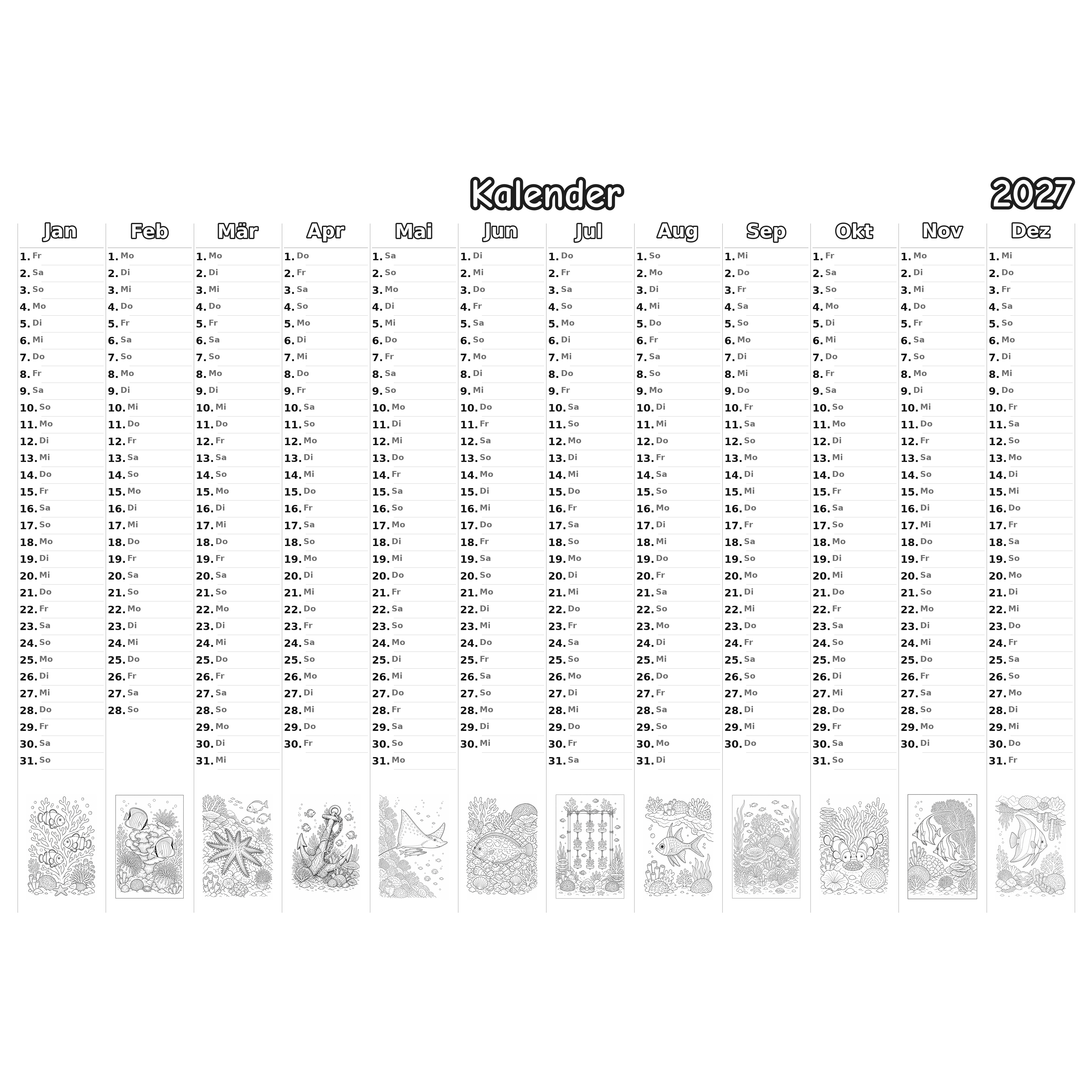 coral_reefs_medium Kalender 2027 Ausmalen