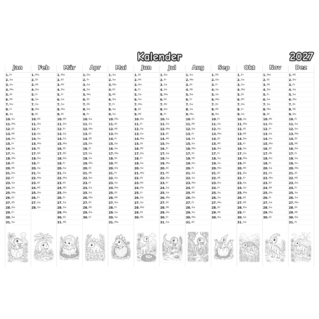 dinobaby Kalender 2027 Ausmalen