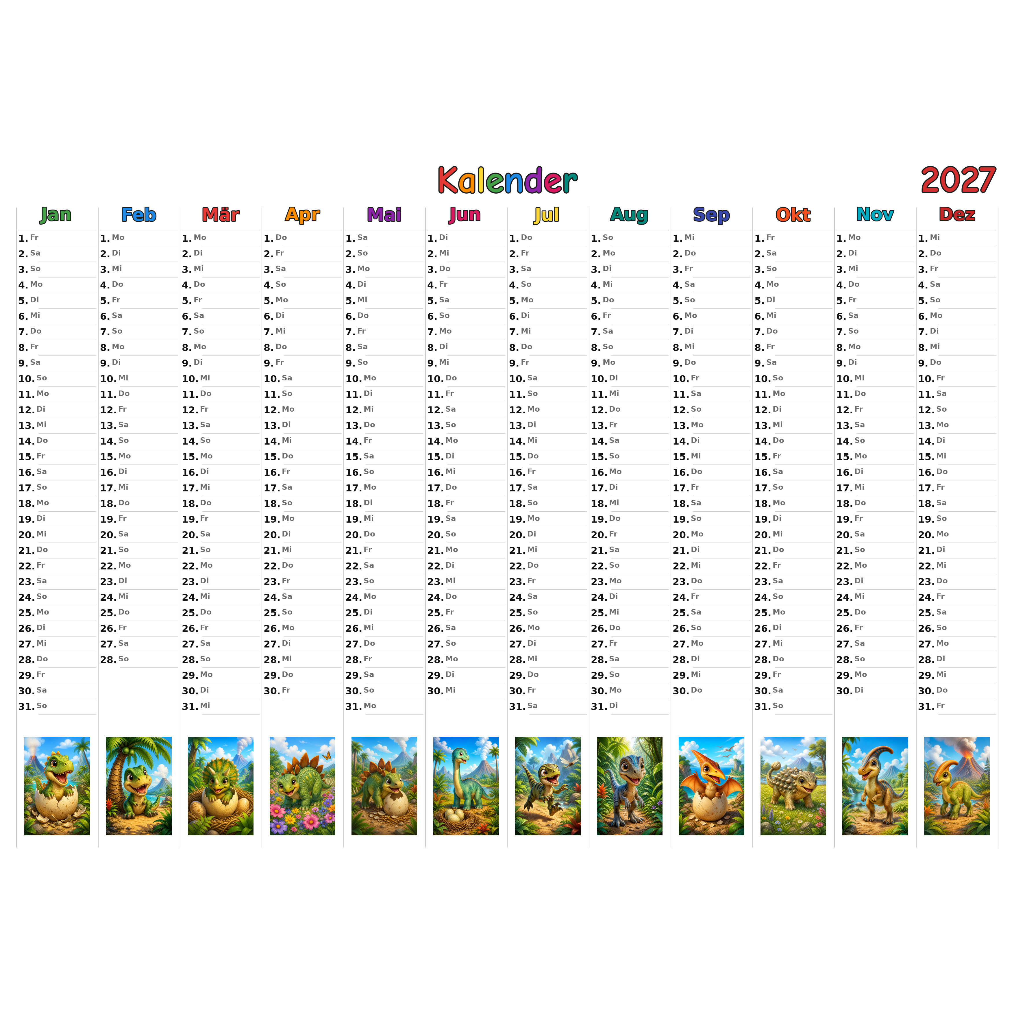dinobaby Kalender 2027 ausgemalt