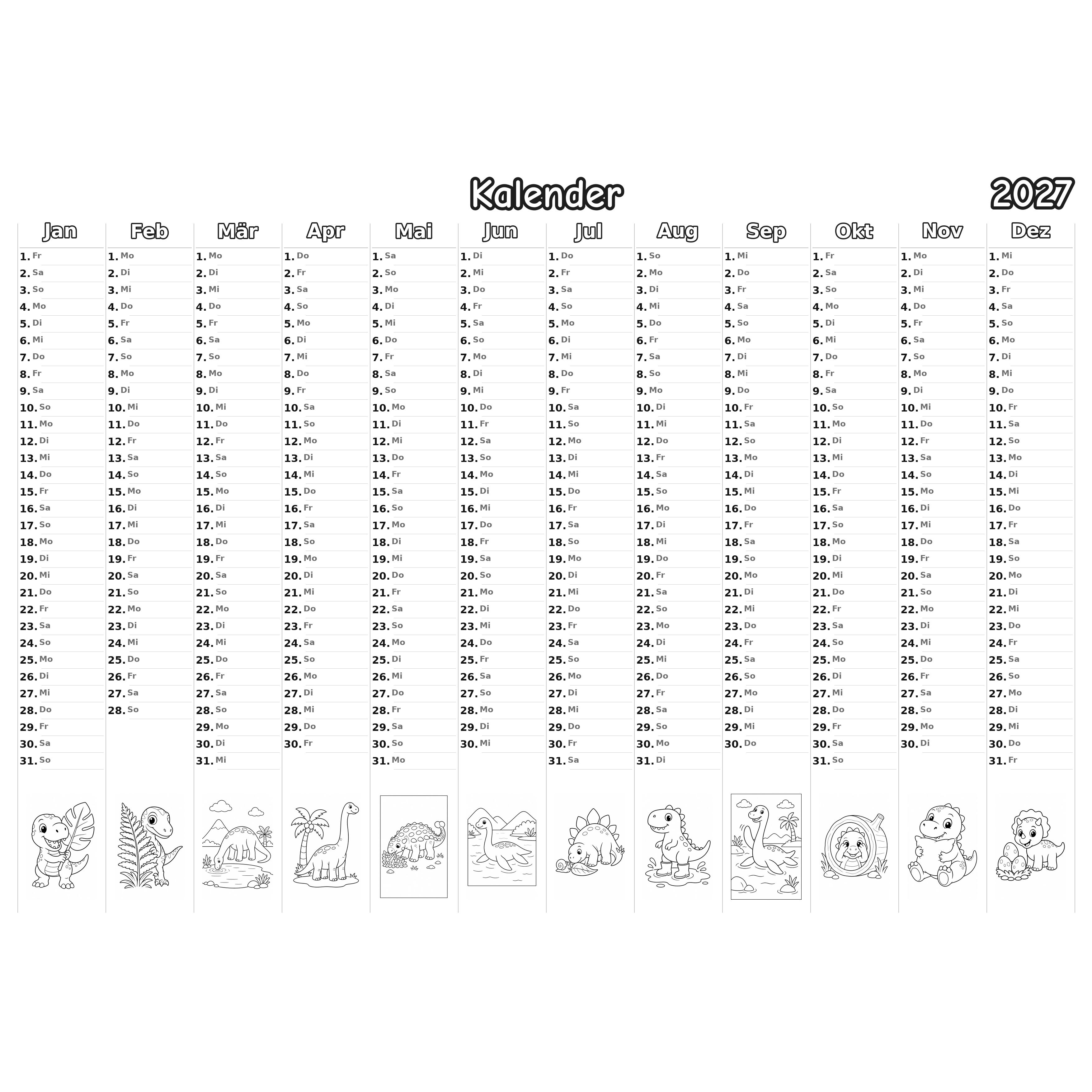 dinosaur_low Kalender 2027 Ausmalen
