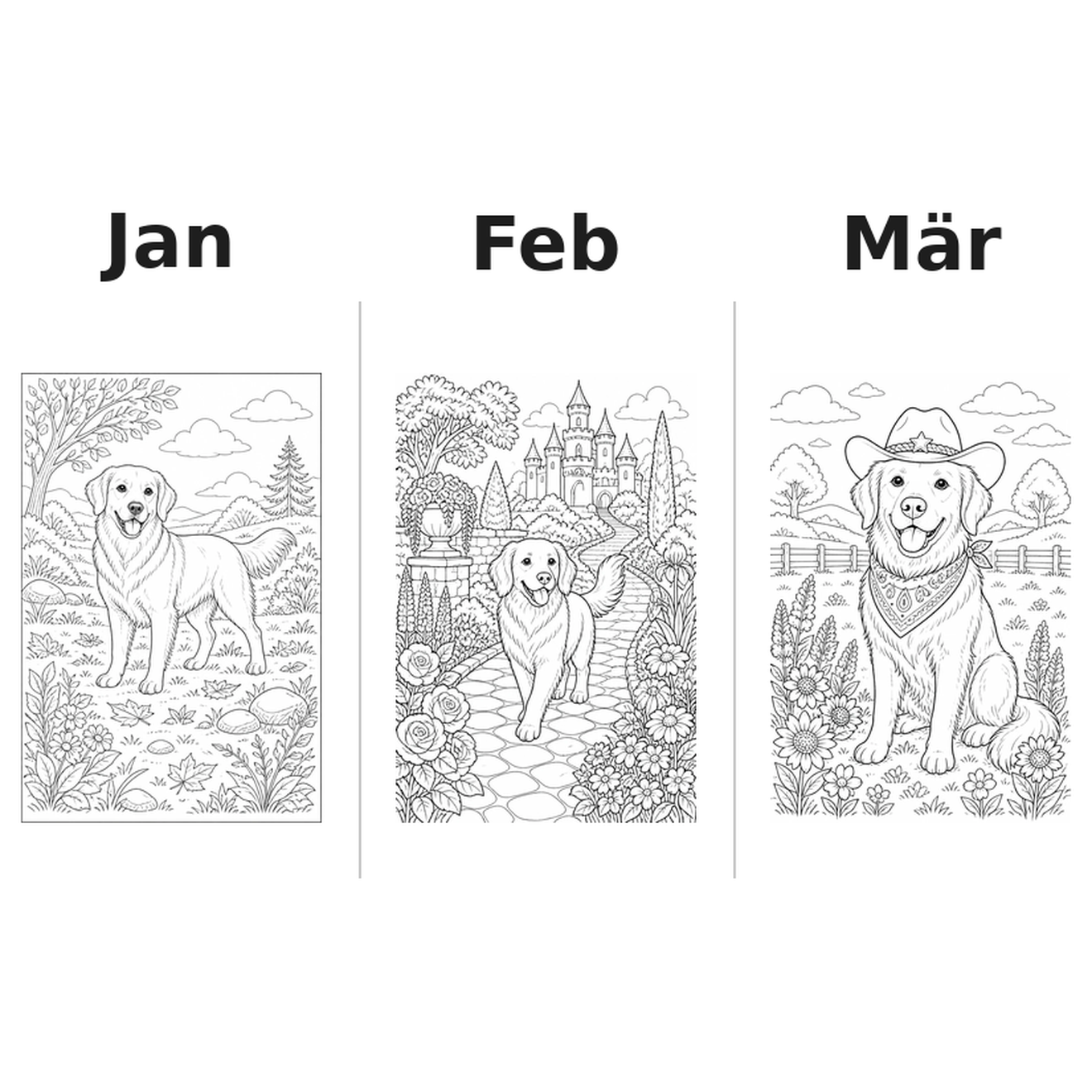dogs Kalender 2027 Motive Ausmalen 1