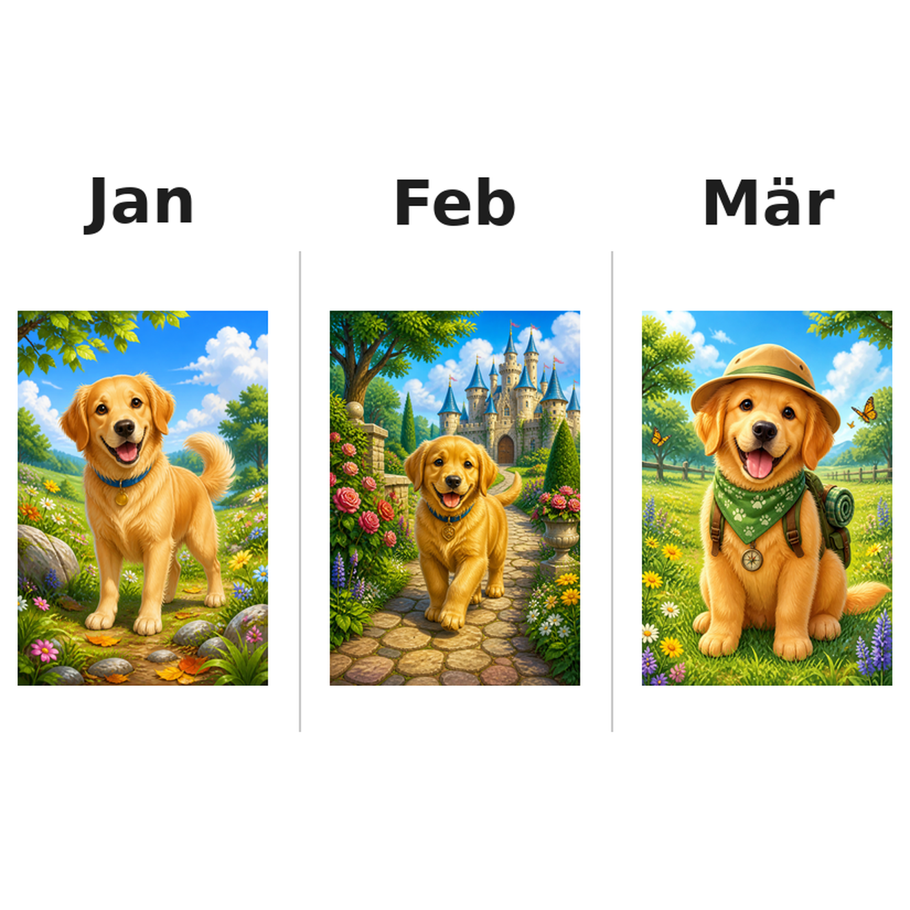 dogs Kalender 2027 Motive ausgemalt 1