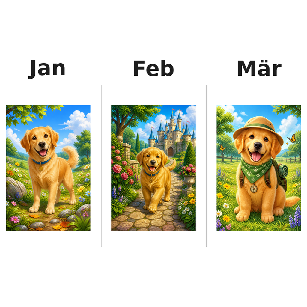 dogs Kalender 2027 Motive ausgemalt 1