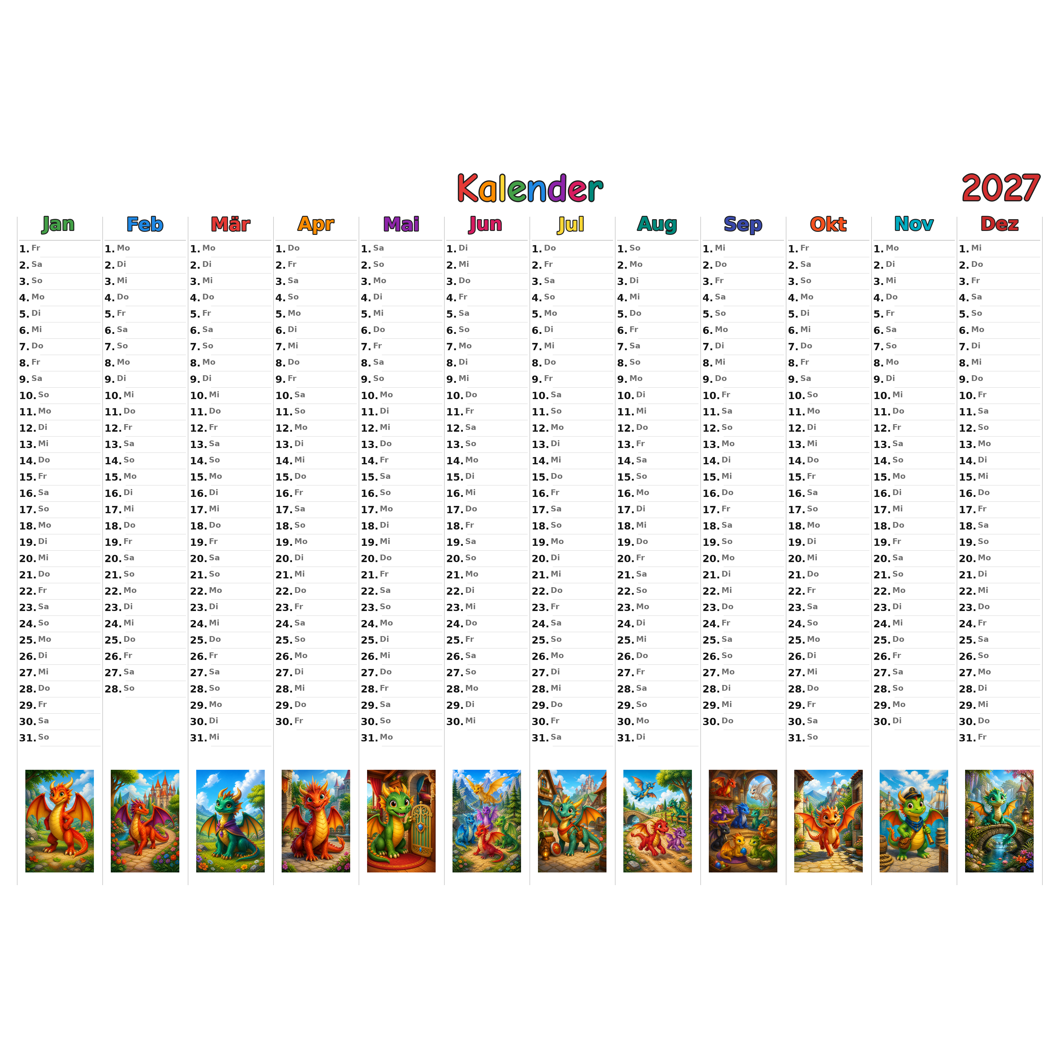 dragons Kalender 2027 ausgemalt