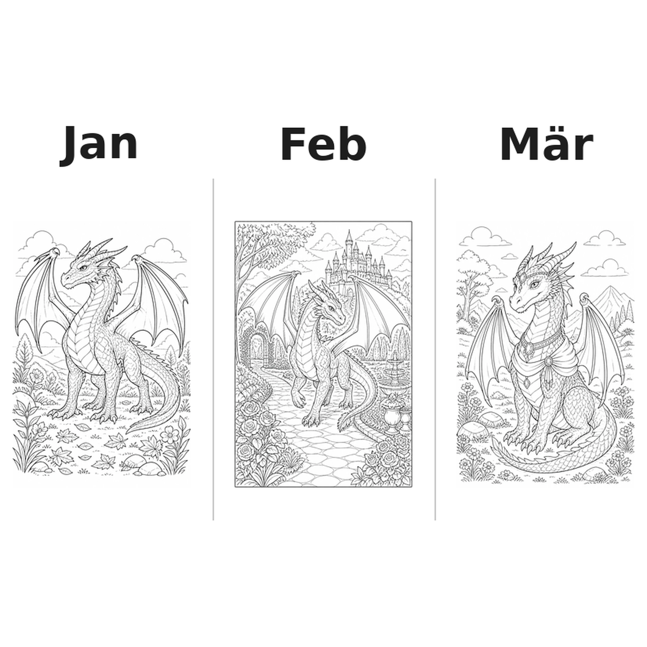 dragons Kalender 2027 Motive Ausmalen 1