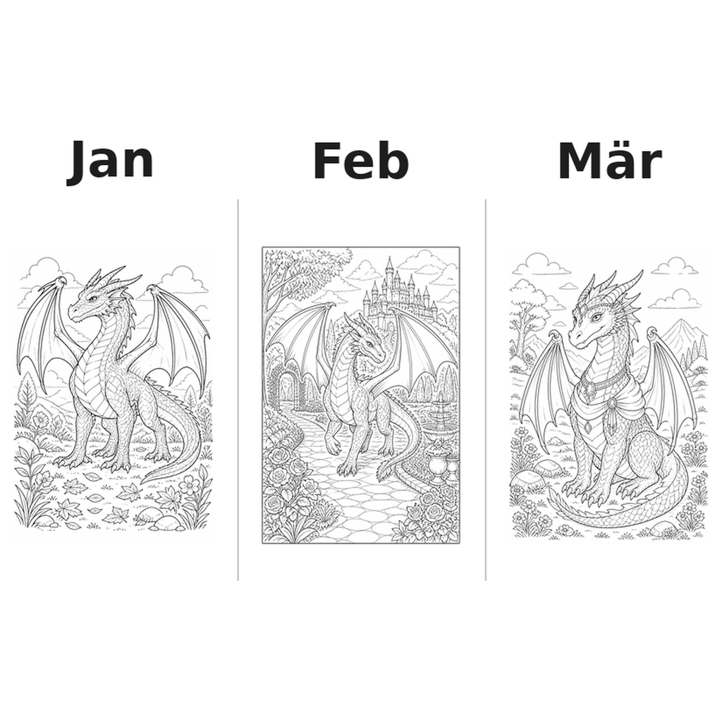 dragons Kalender 2027 Motive Ausmalen 1