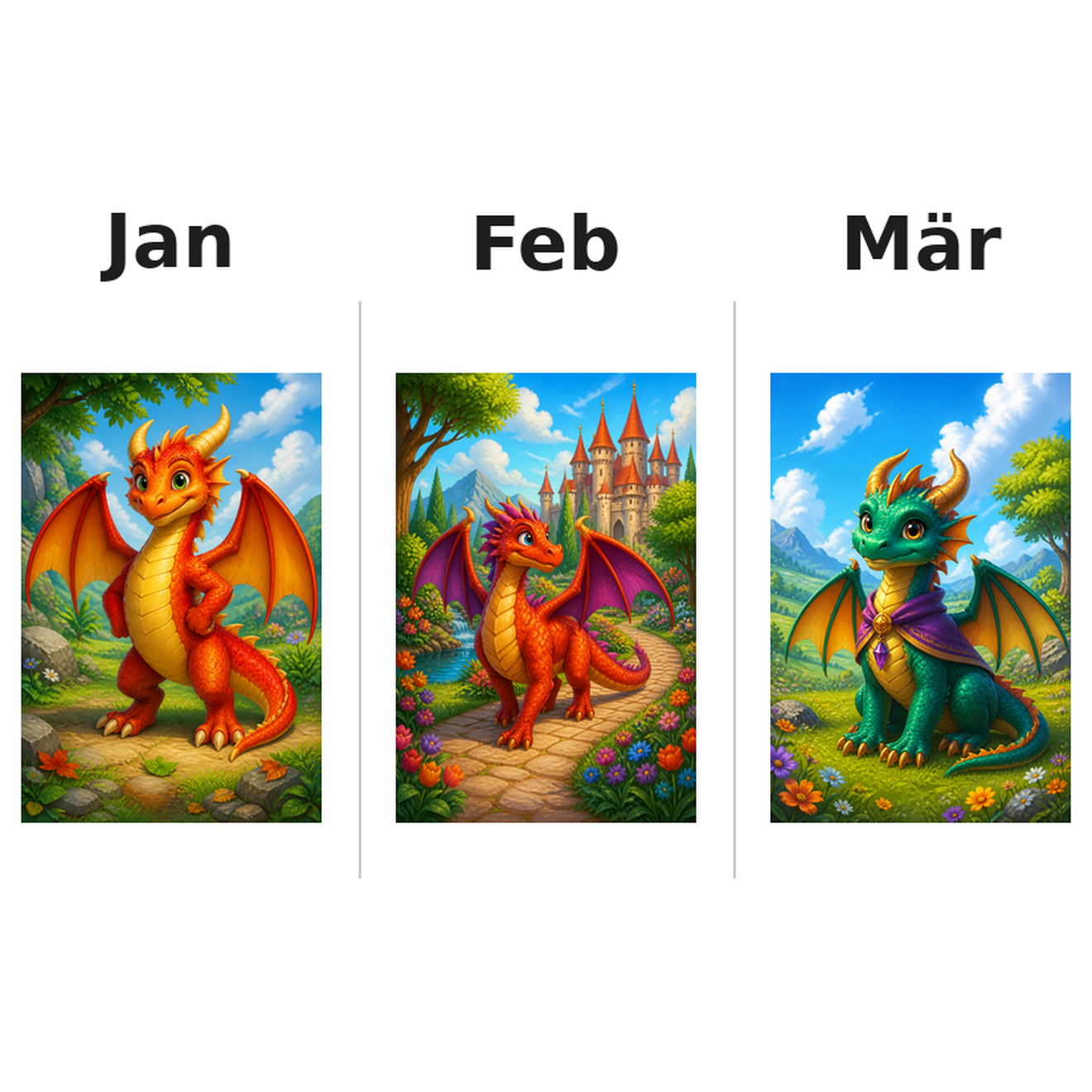 dragons Kalender 2027 Motive ausgemalt 1