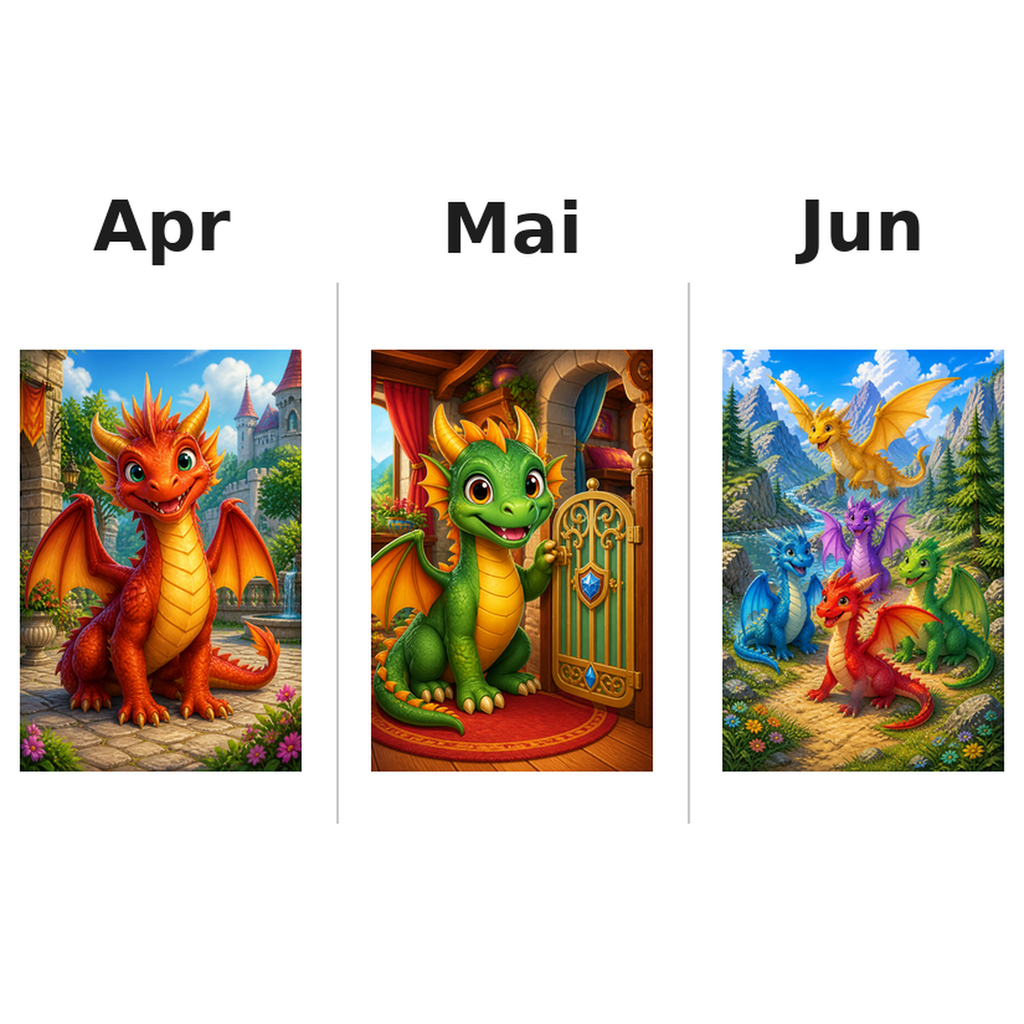 dragons Kalender 2027 Motive ausgemalt 2