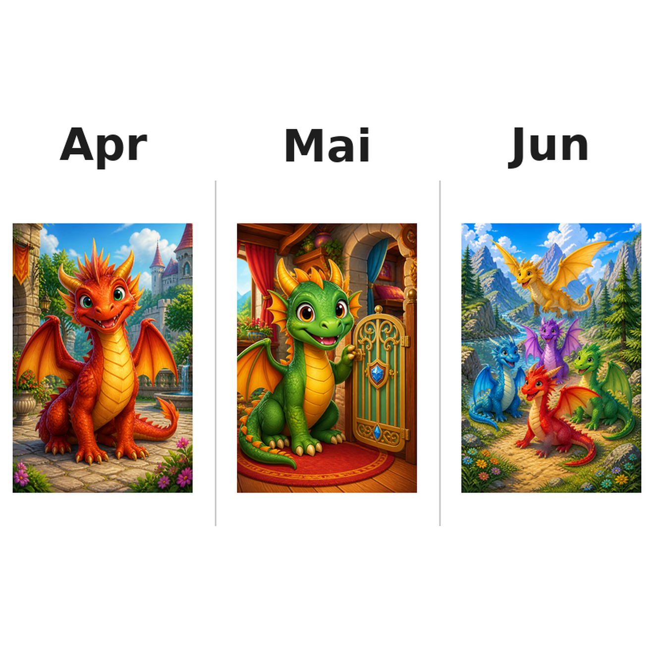 dragons Kalender 2027 Motive ausgemalt 2