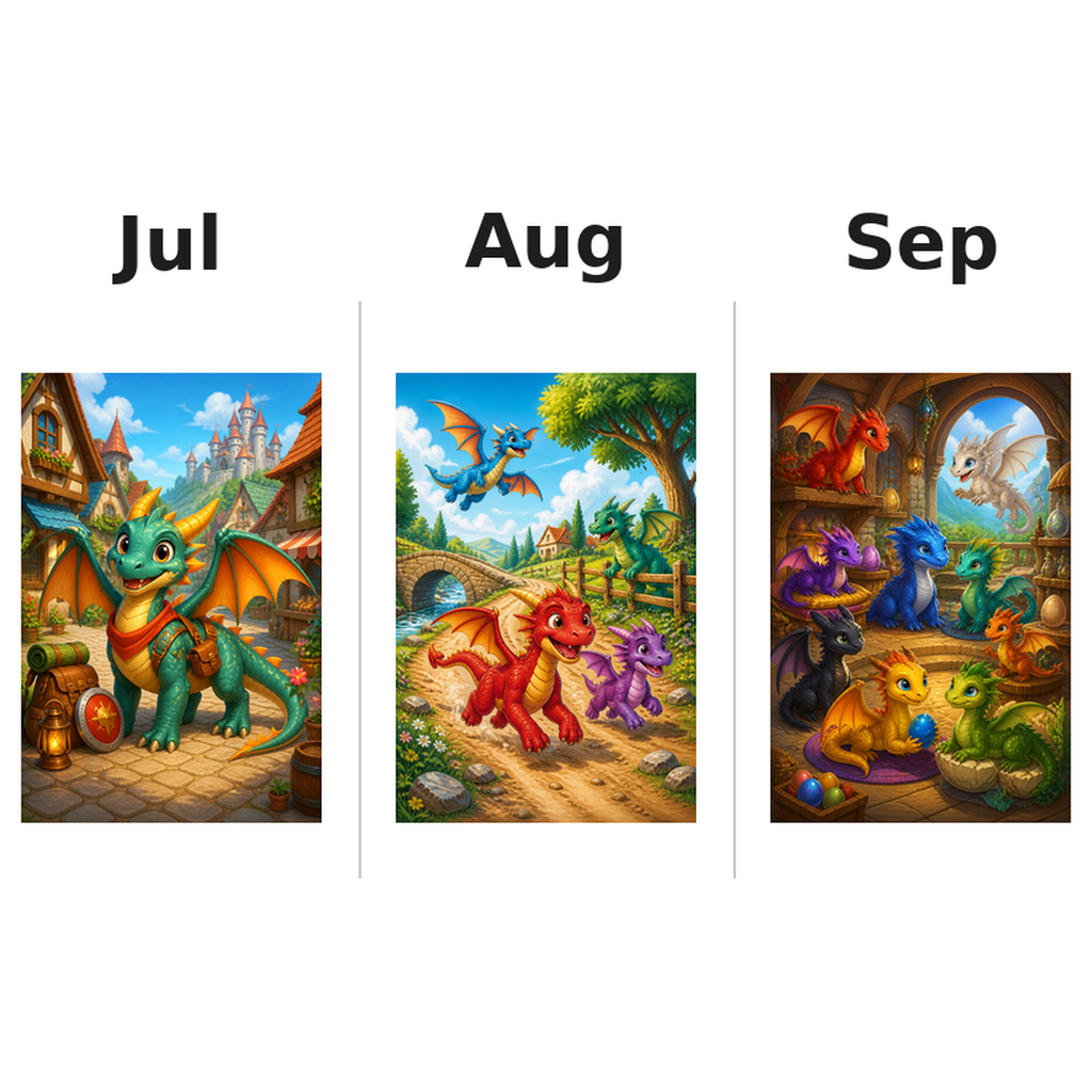 dragons Kalender 2027 Motive ausgemalt 3