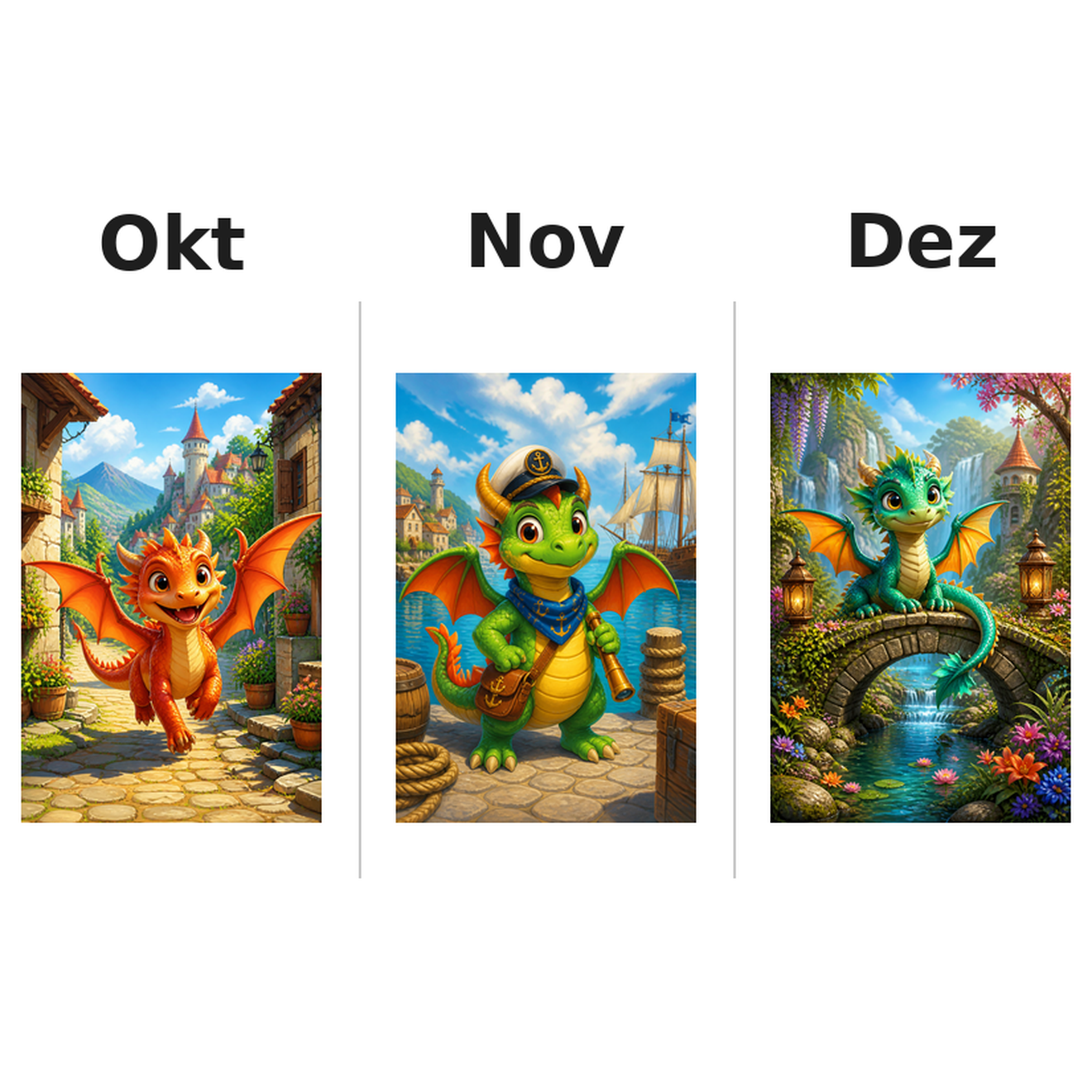 dragons Kalender 2027 Motive ausgemalt 4