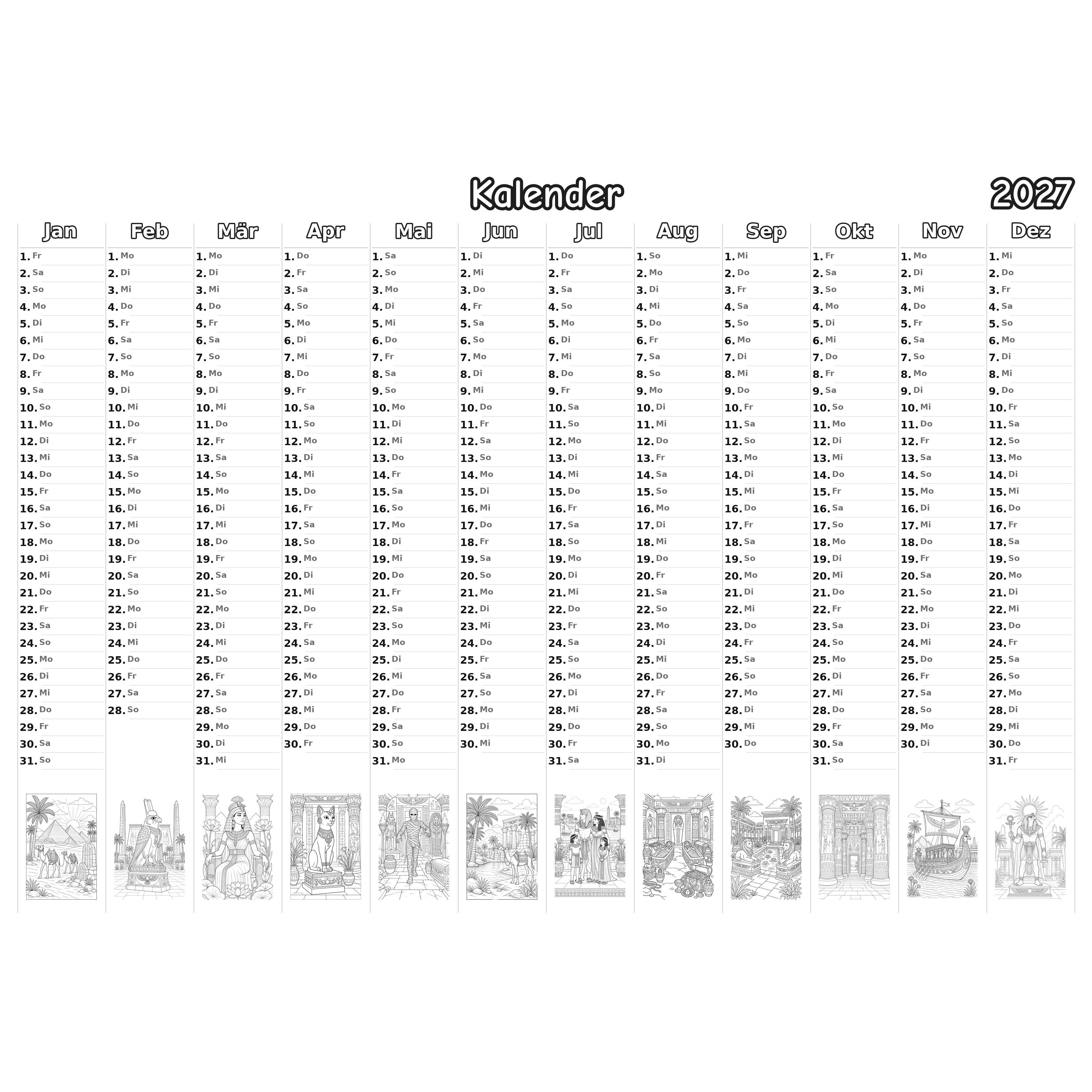 egypt Kalender 2027 Ausmalen