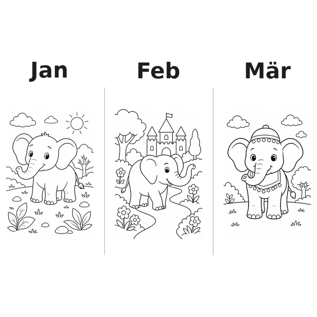 elephants_low Kalender 2027 Motive Ausmalen 1