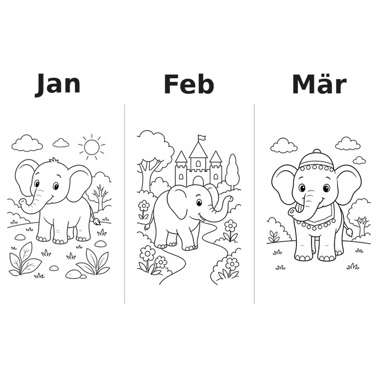 elephants_low Kalender 2027 Motive Ausmalen 1