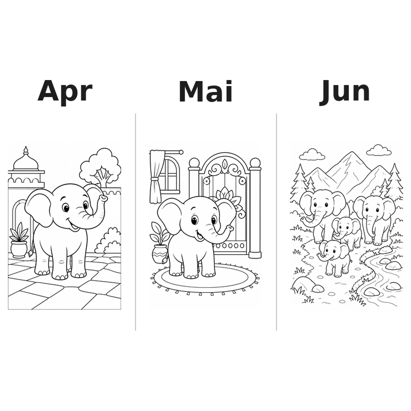 elephants_low Kalender 2027 Motive Ausmalen 2