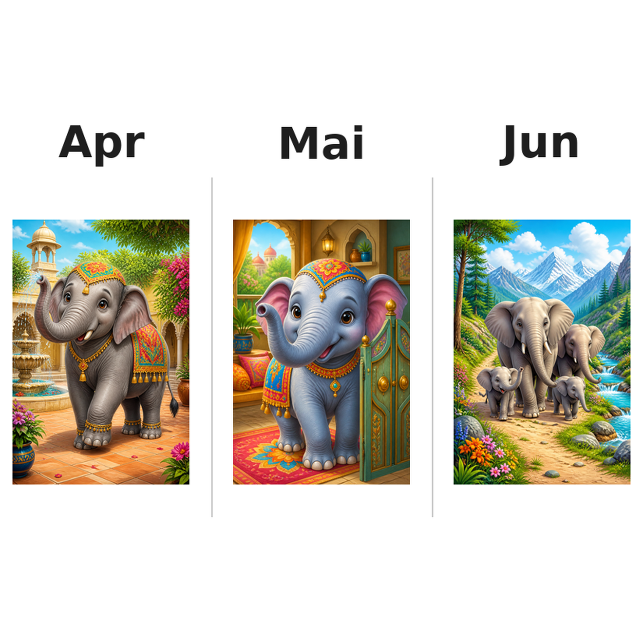 elephants_low Kalender 2027 Motive ausgemalt 2