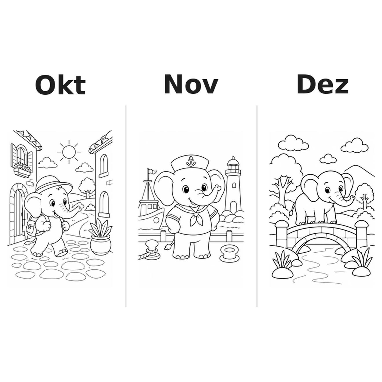 elephants_low Kalender 2027 Motive Ausmalen 4