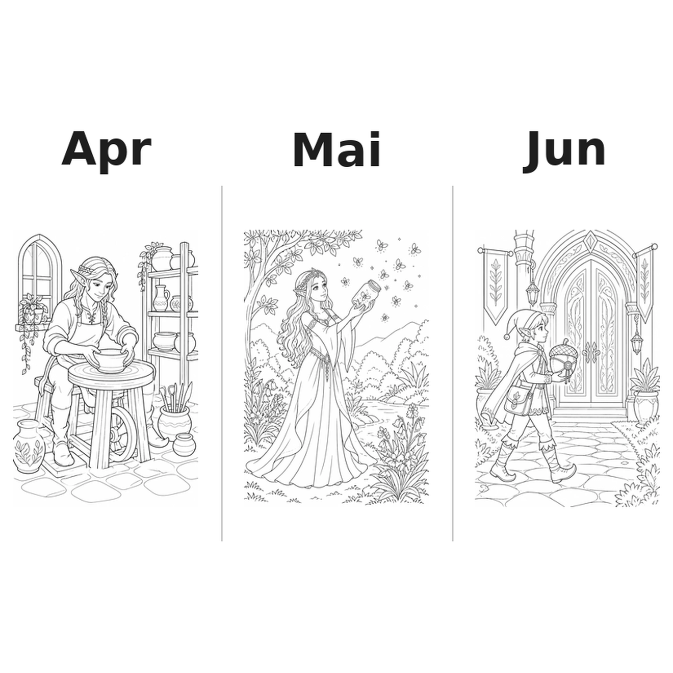 elves_medium Kalender 2027 Motive Ausmalen 2