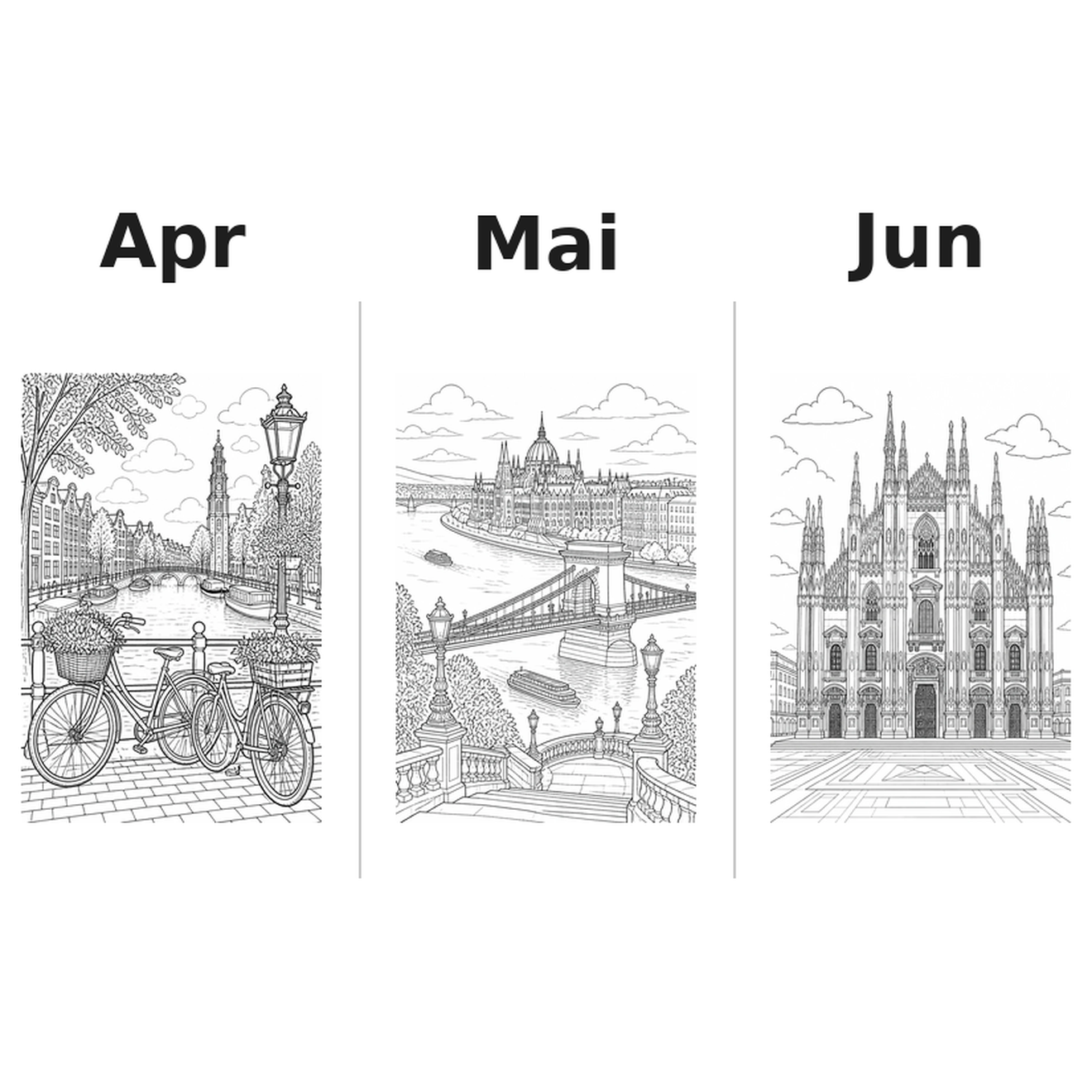 europa Kalender 2027 Motive Ausmalen 2