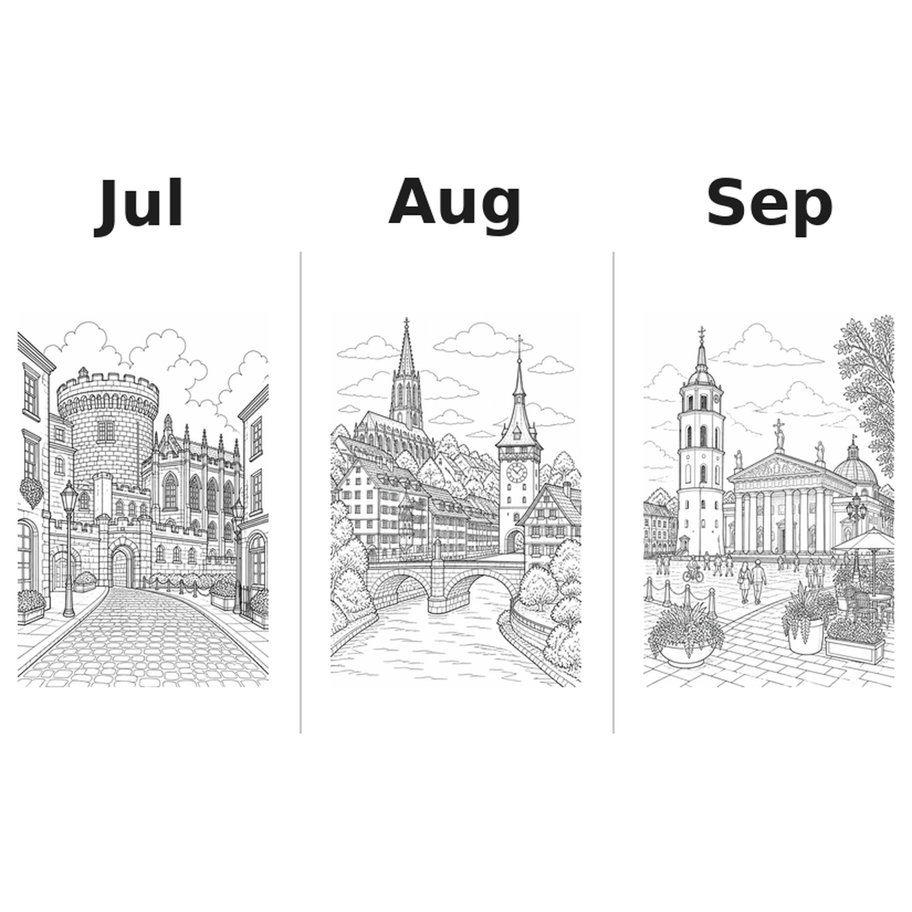 europa Kalender 2027 Motive Ausmalen 3