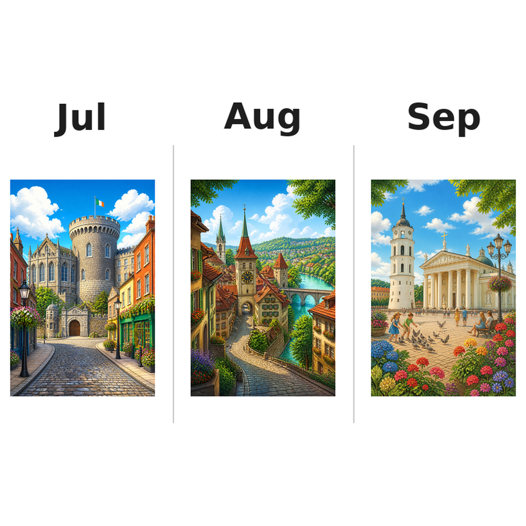 europa Kalender 2027 Motive ausgemalt 3