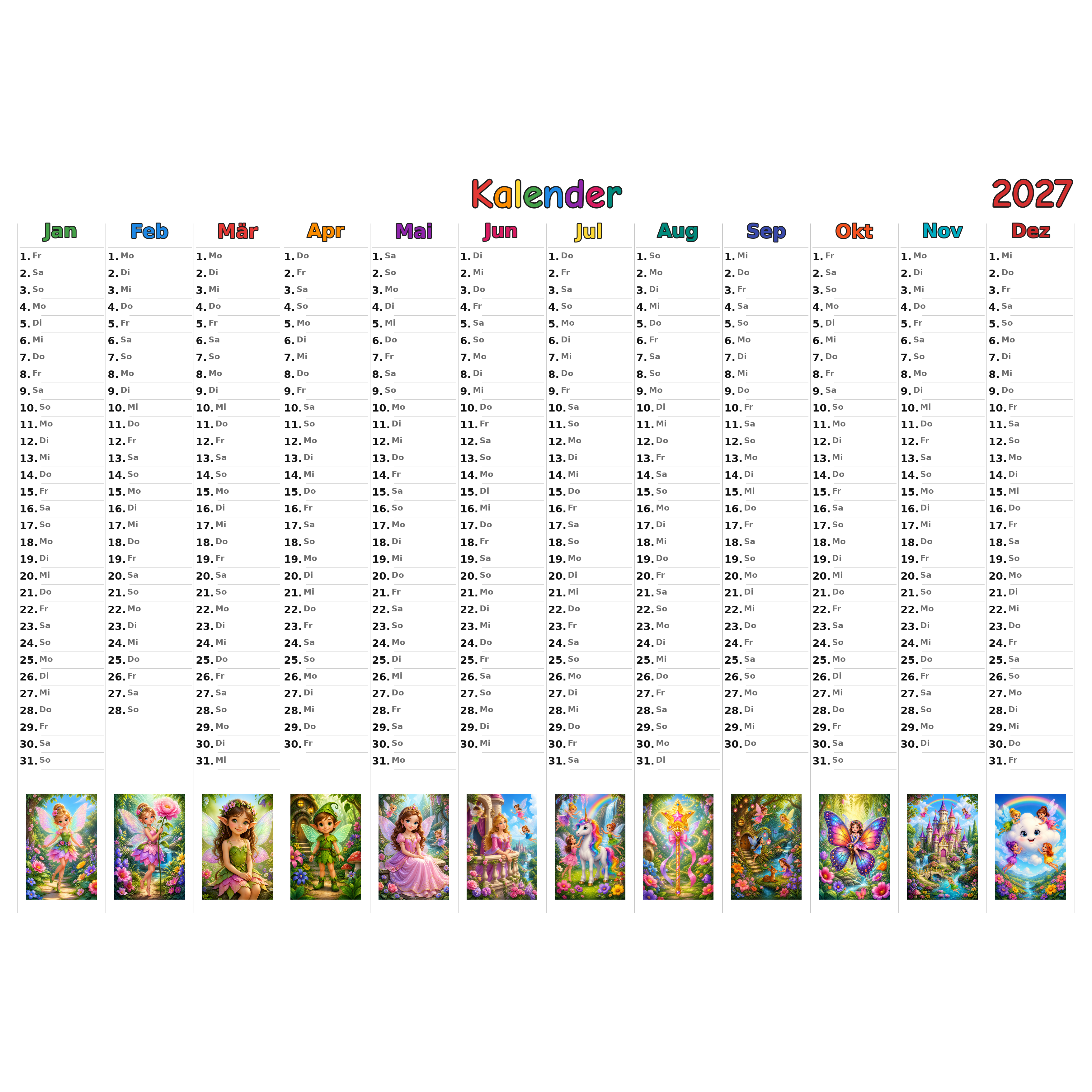 fairies Kalender 2027 ausgemalt