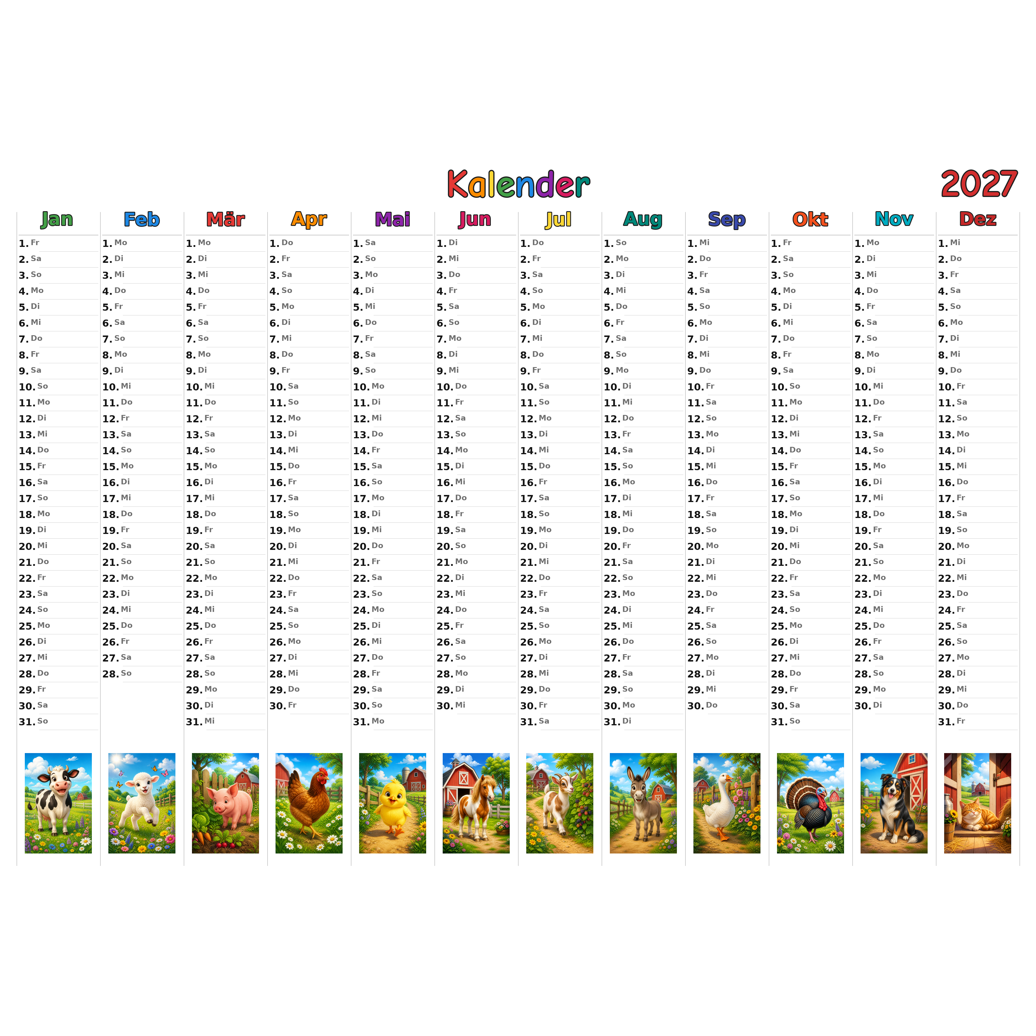 farm_animals Kalender 2027 ausgemalt