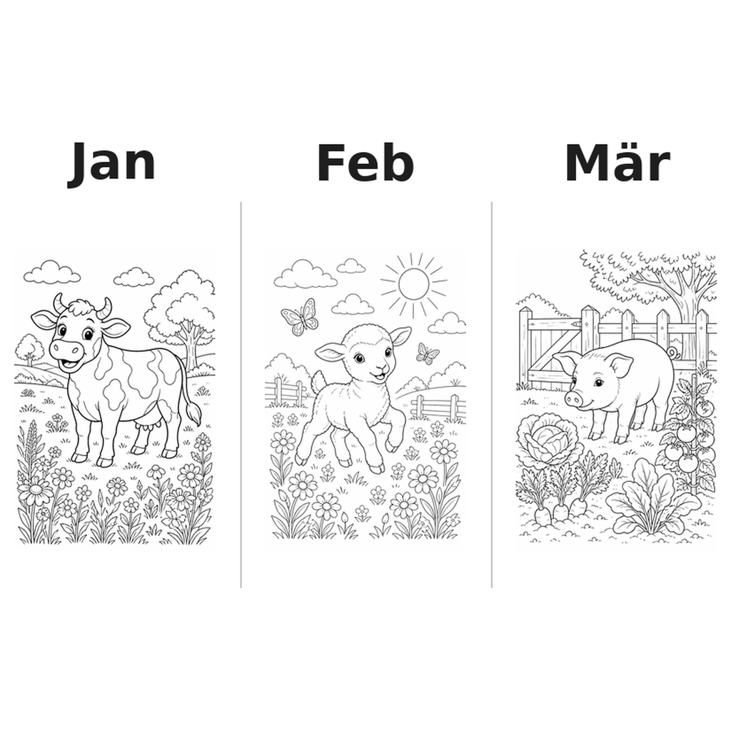 farm_animals Kalender 2027 Motive Ausmalen 1