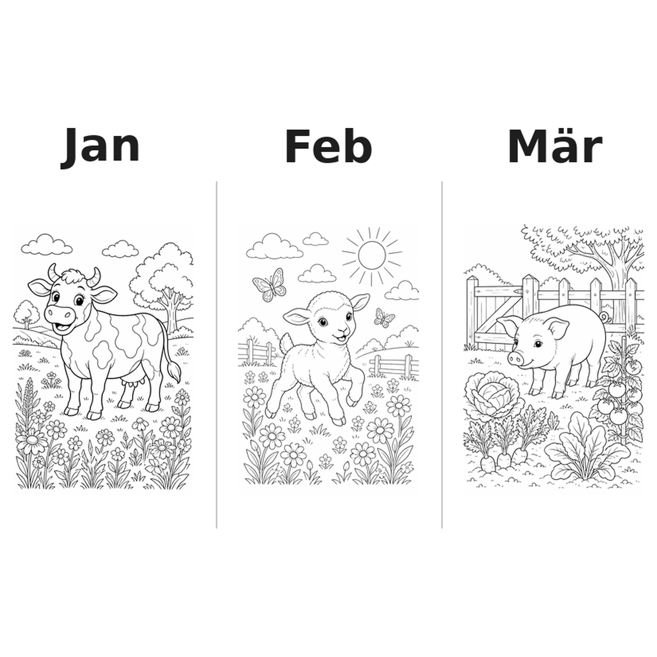 farm_animals Kalender 2027 Motive Ausmalen 1
