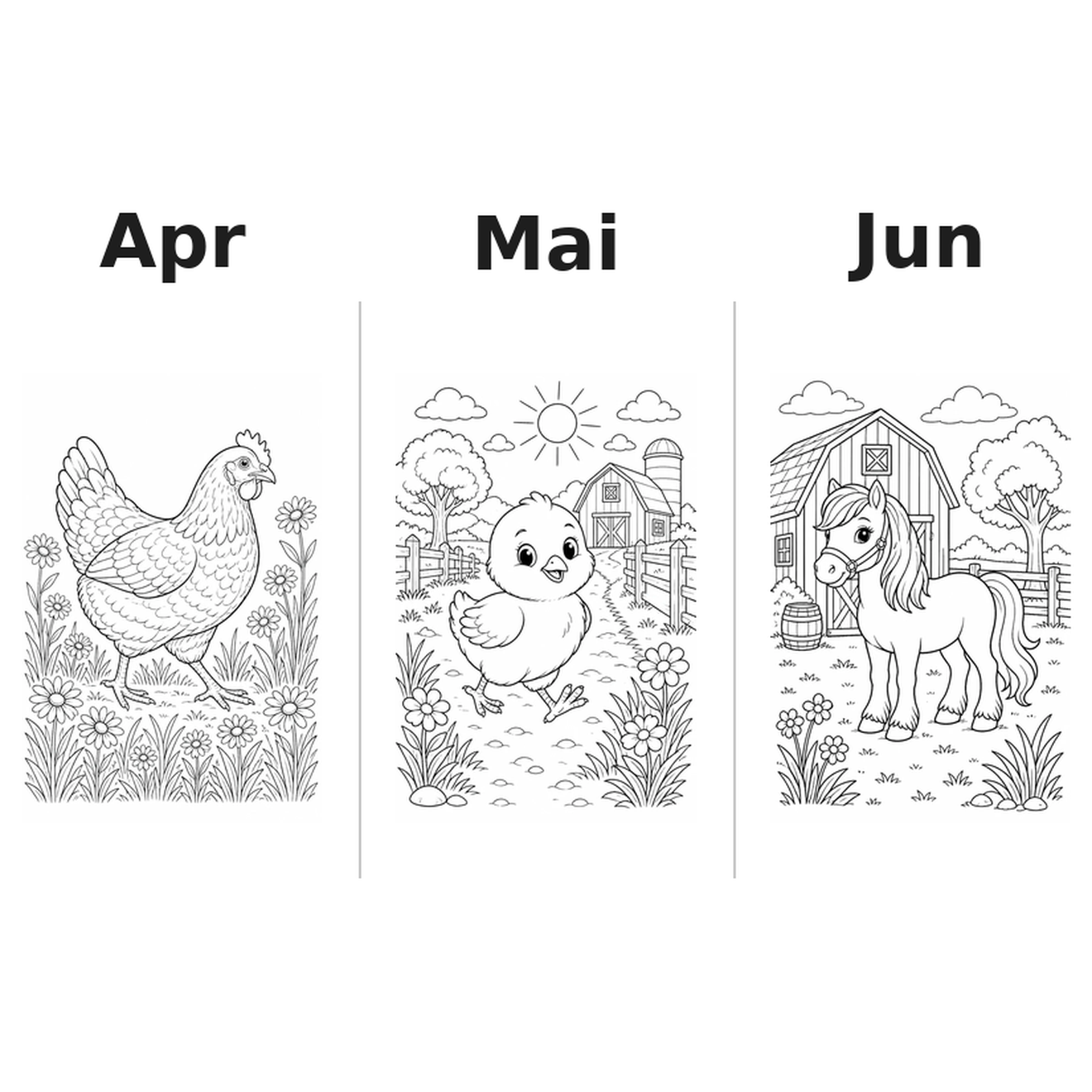 farm_animals Kalender 2027 Motive Ausmalen 2