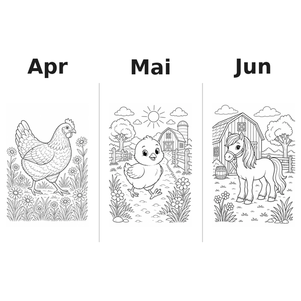 farm_animals Kalender 2027 Motive Ausmalen 2