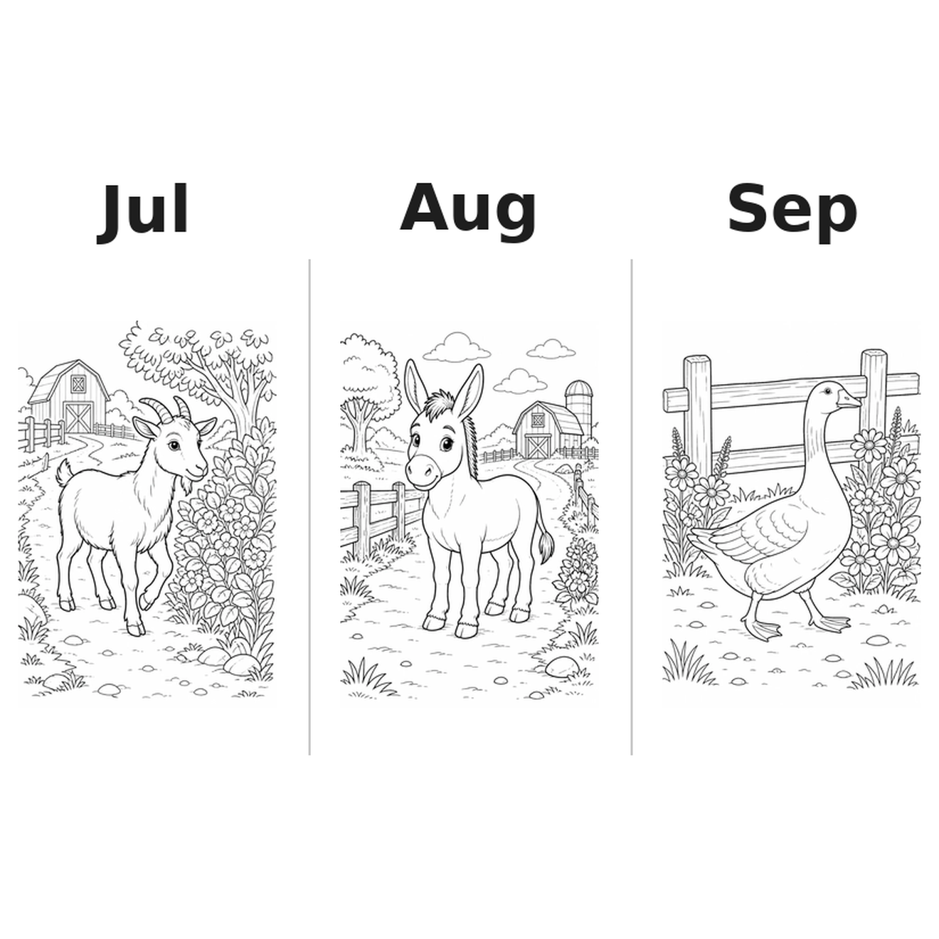 farm_animals Kalender 2027 Motive Ausmalen 3