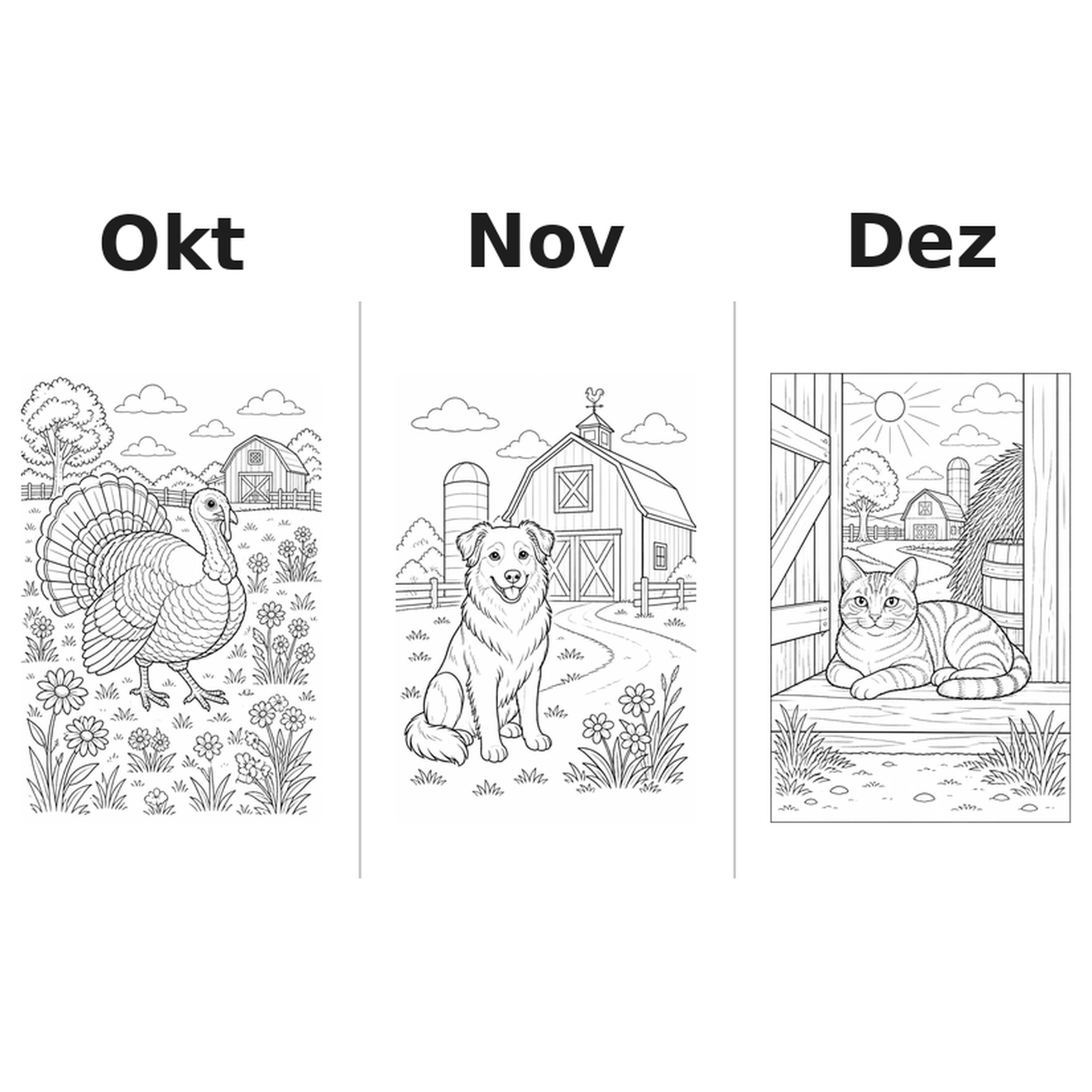 farm_animals Kalender 2027 Motive Ausmalen 4