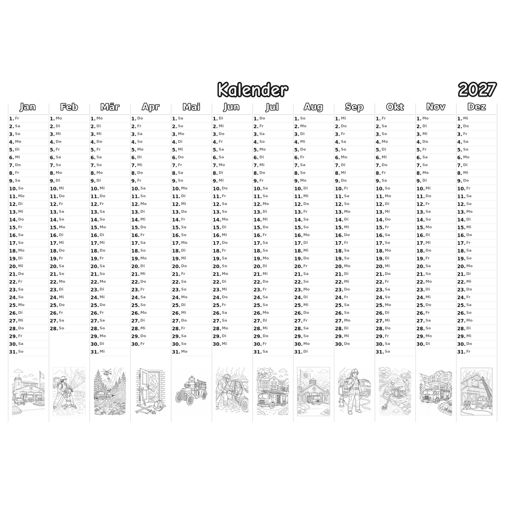 fire Kalender 2027 Ausmalen