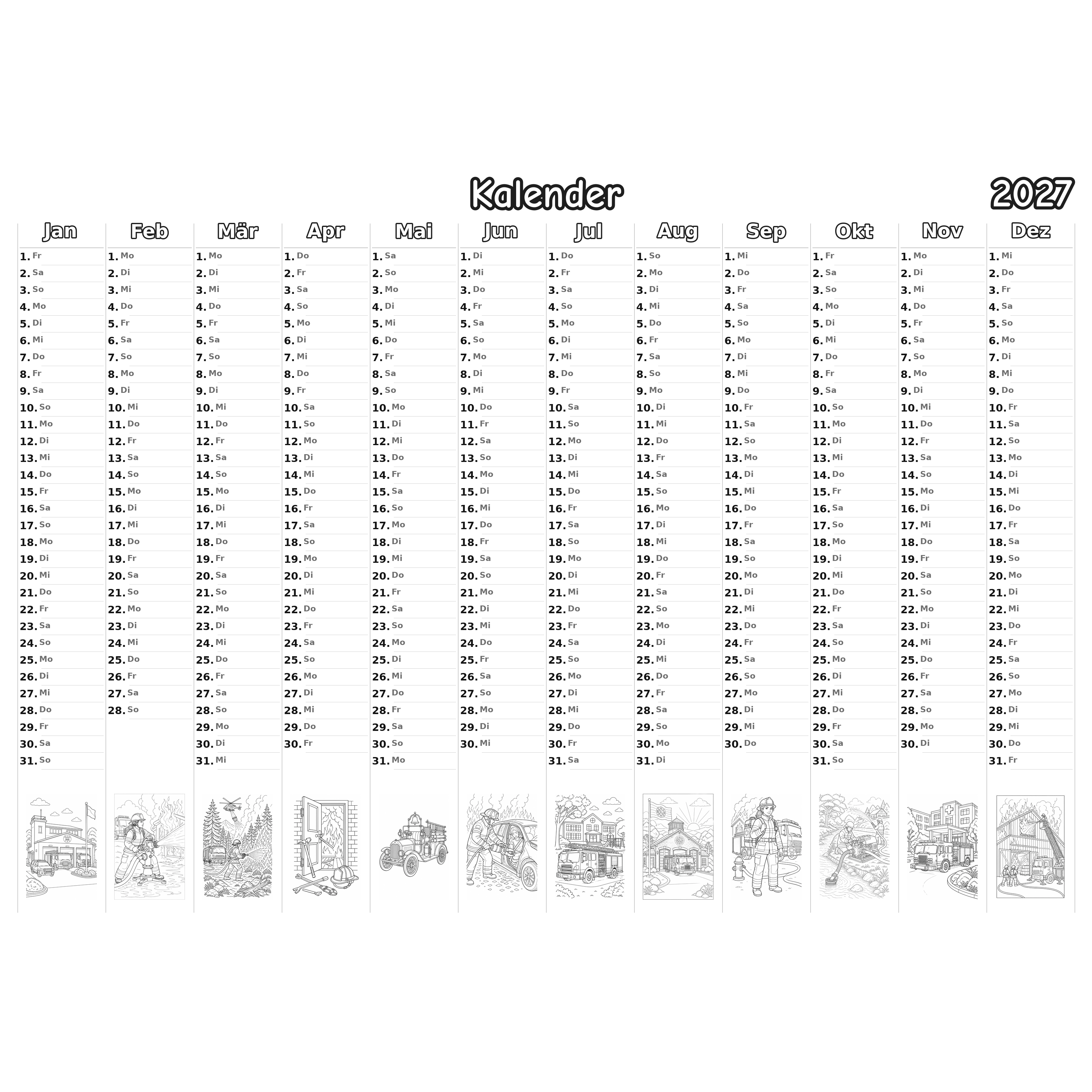 fire Kalender 2027 Ausmalen