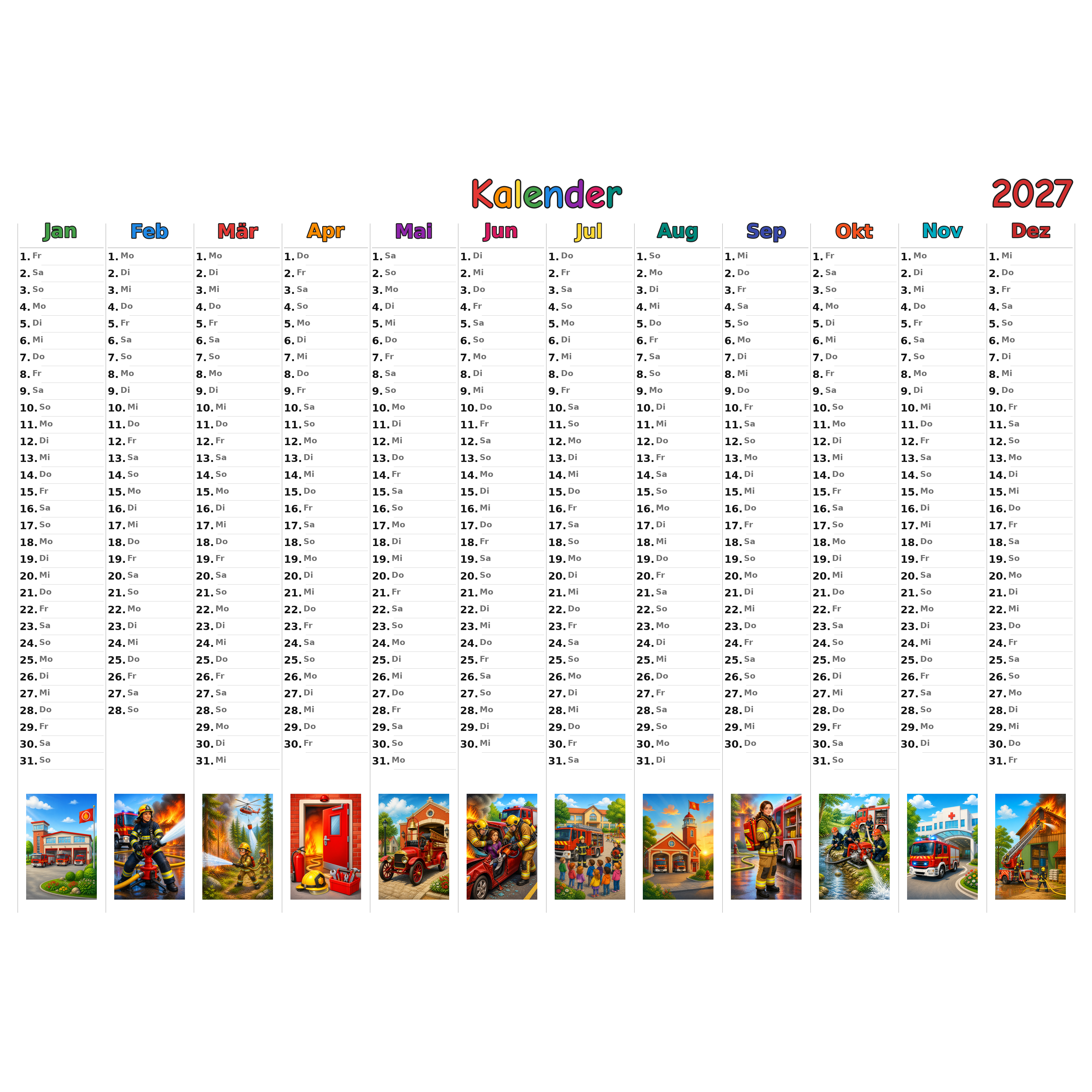 fire Kalender 2027 ausgemalt