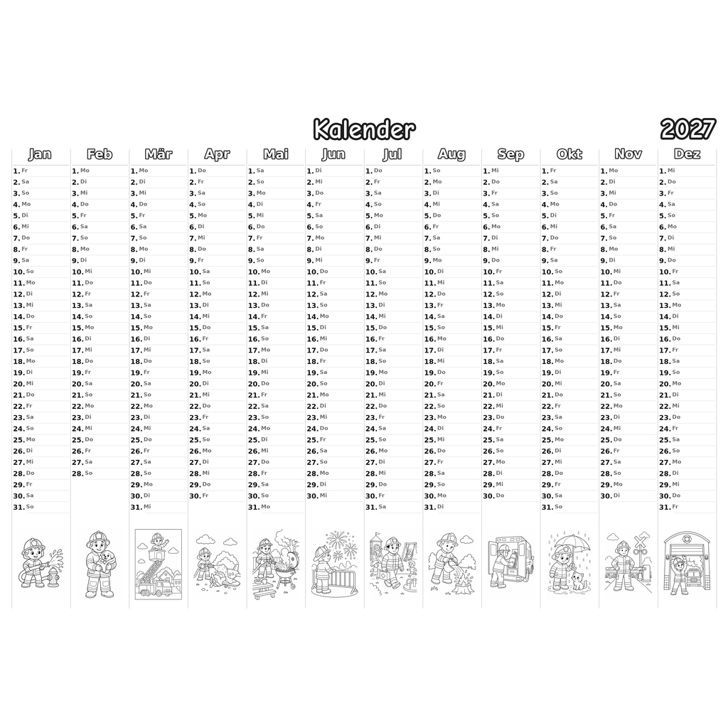 firefighter_comic_style_low Kalender 2027 Ausmalen