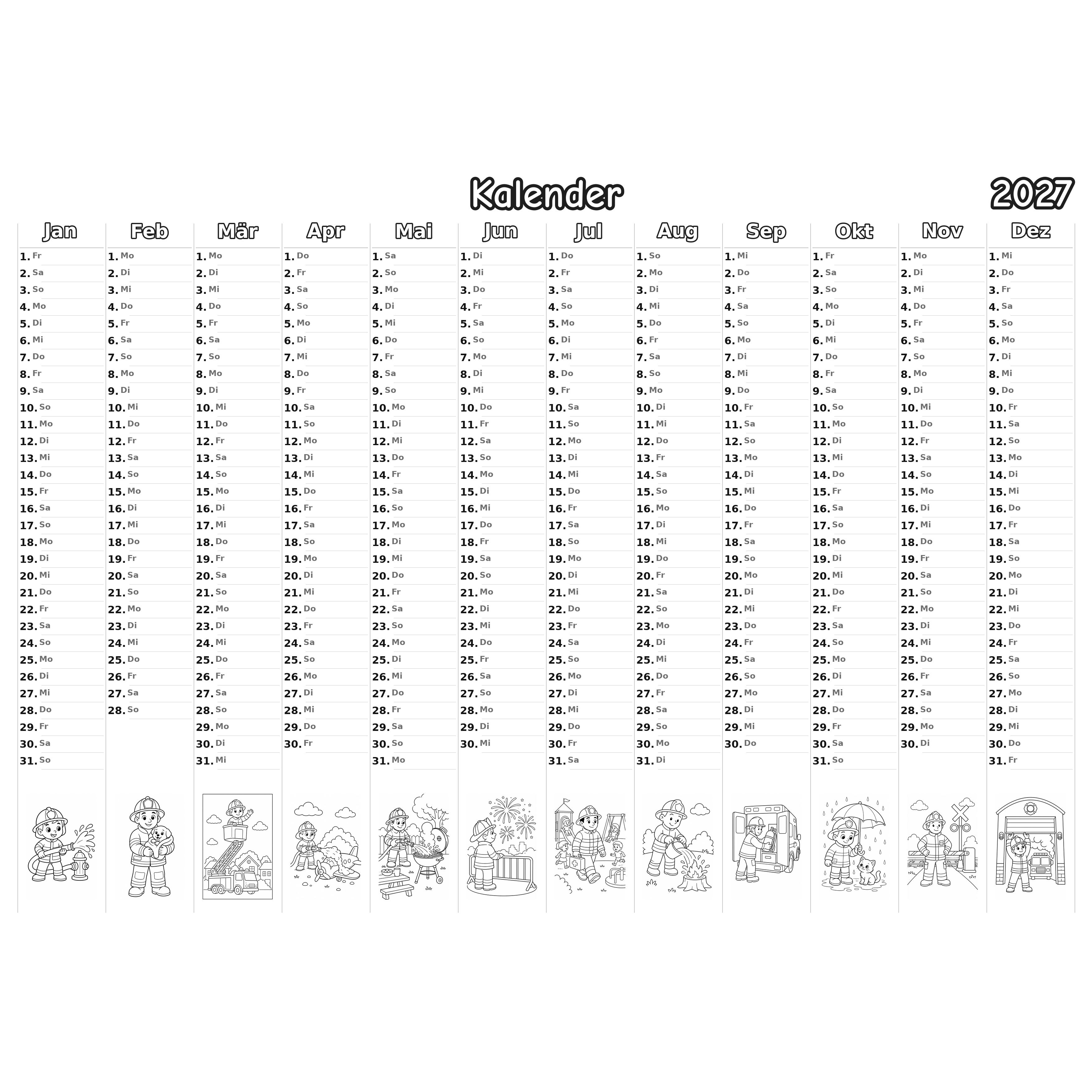 firefighter_comic_style_low Kalender 2027 Ausmalen