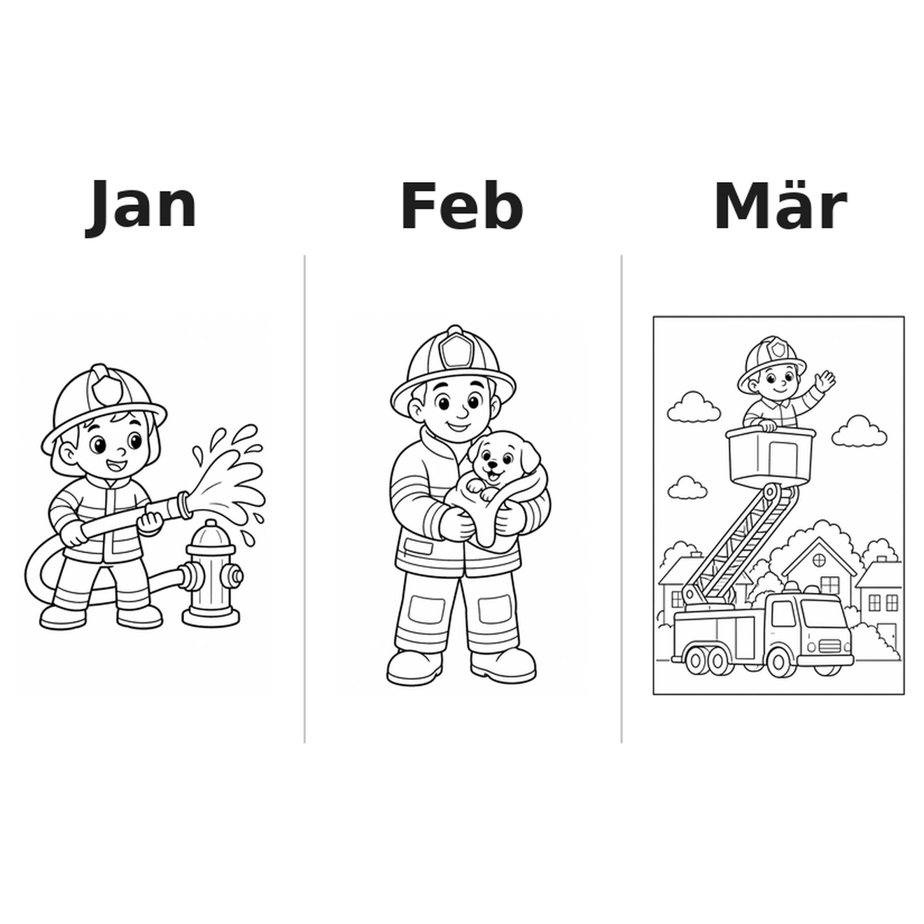 firefighter_comic_style_low Kalender 2027 Motive Ausmalen 1