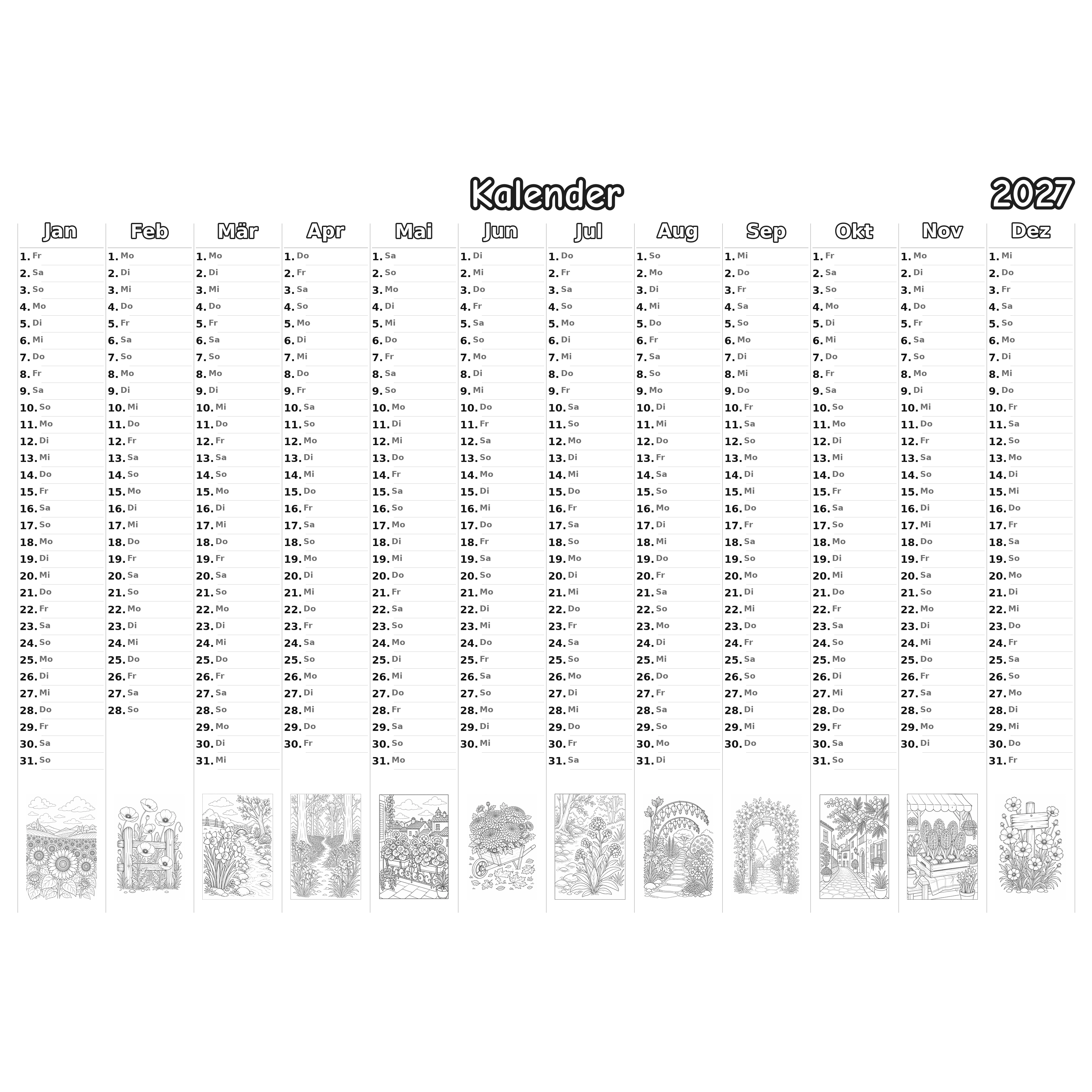 flowers_medium Kalender 2027 Ausmalen