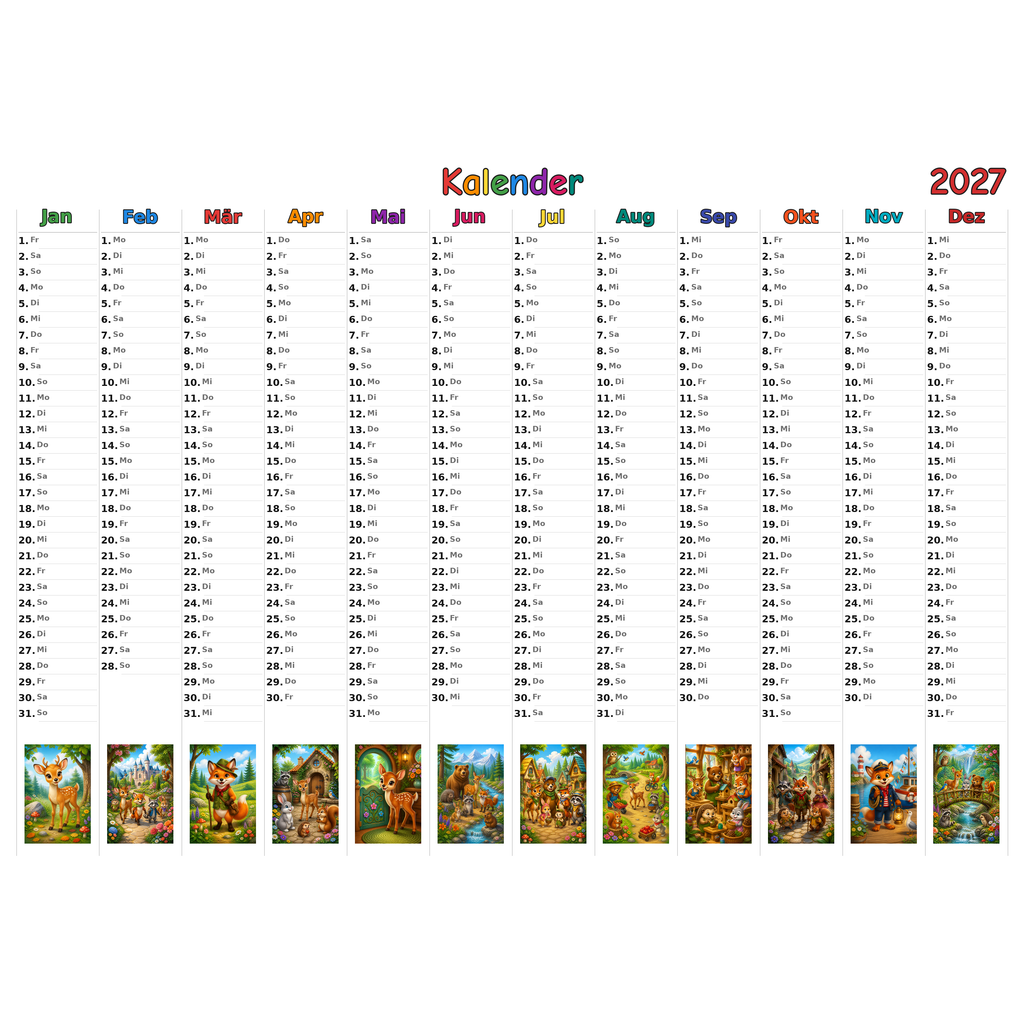forest_animals Kalender 2027 ausgemalt