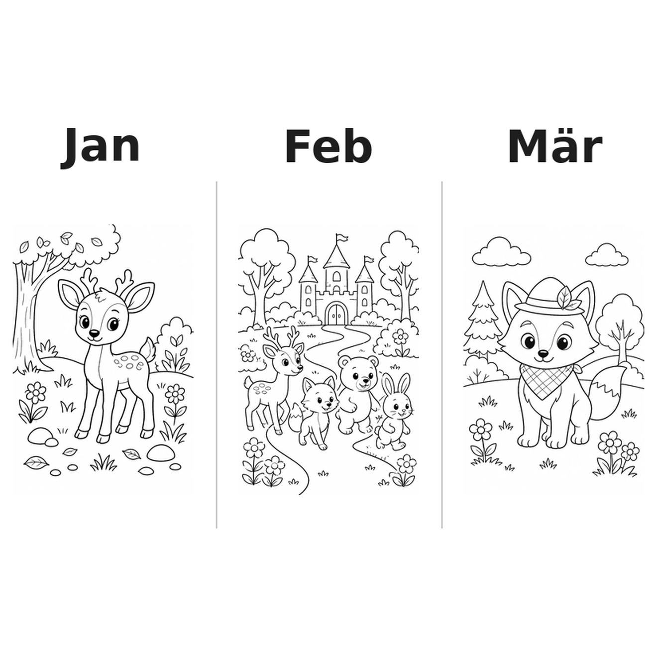 forest_animals Kalender 2027 Motive Ausmalen 1