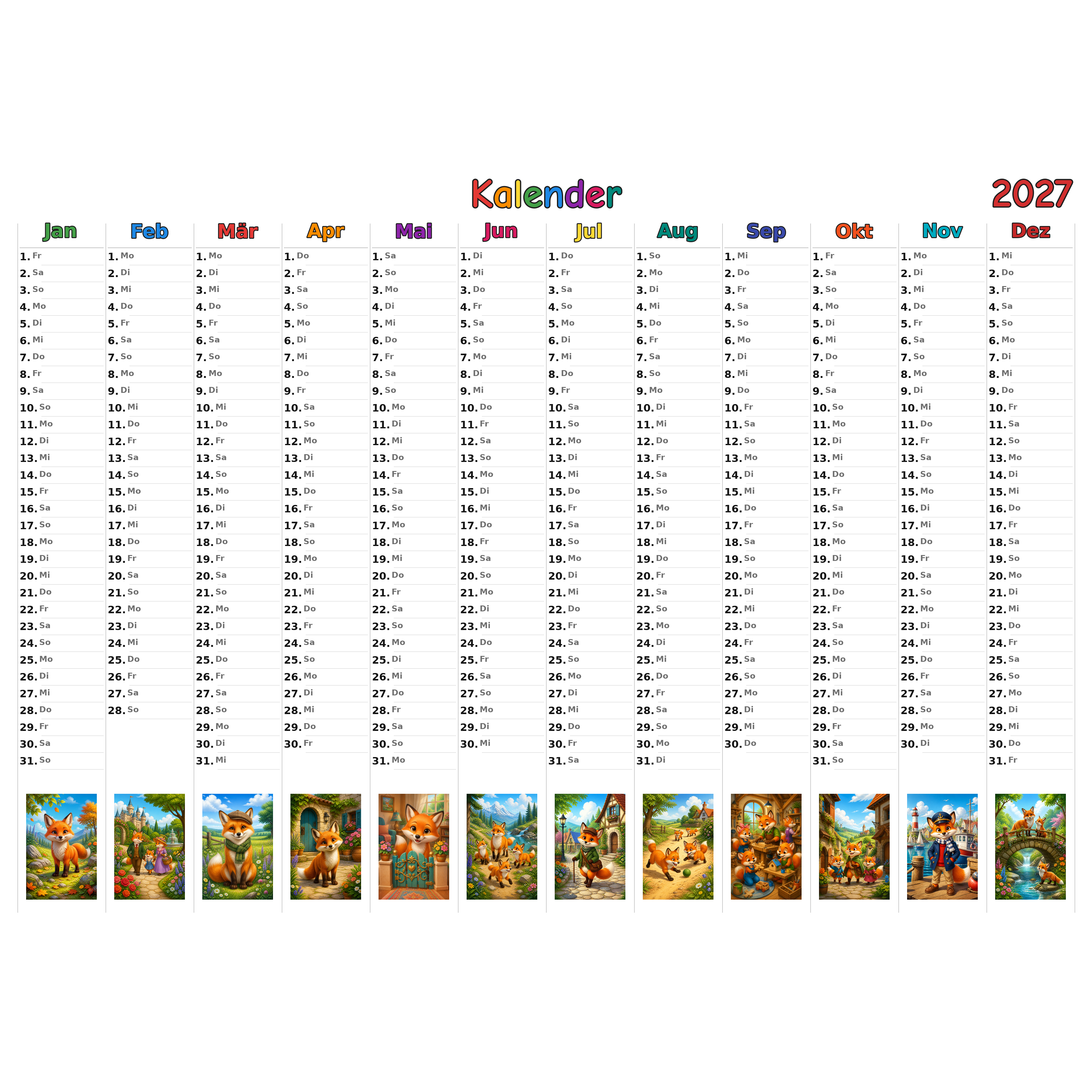 foxes_low Kalender 2027 ausgemalt