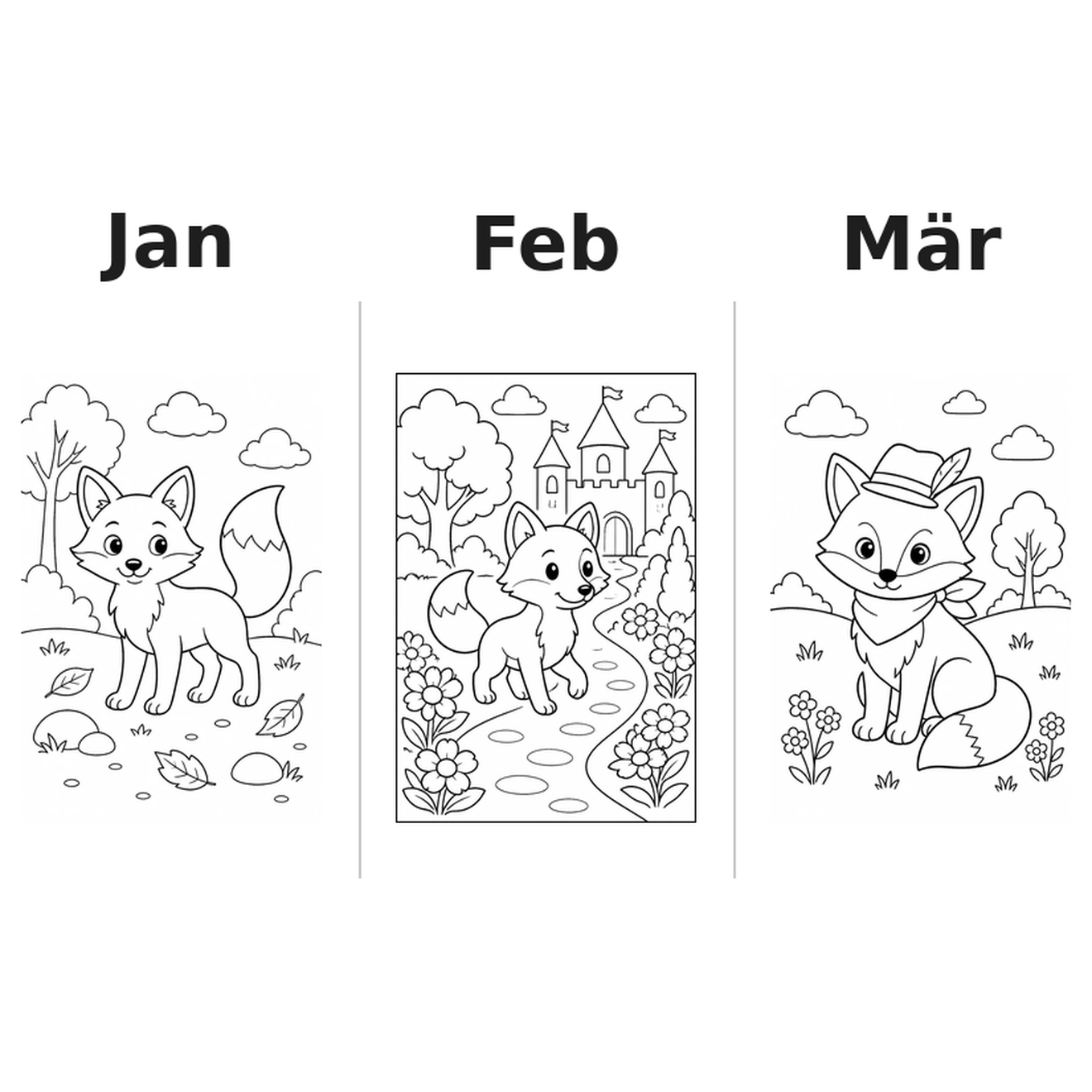 foxes_low Kalender 2027 Motive Ausmalen 1
