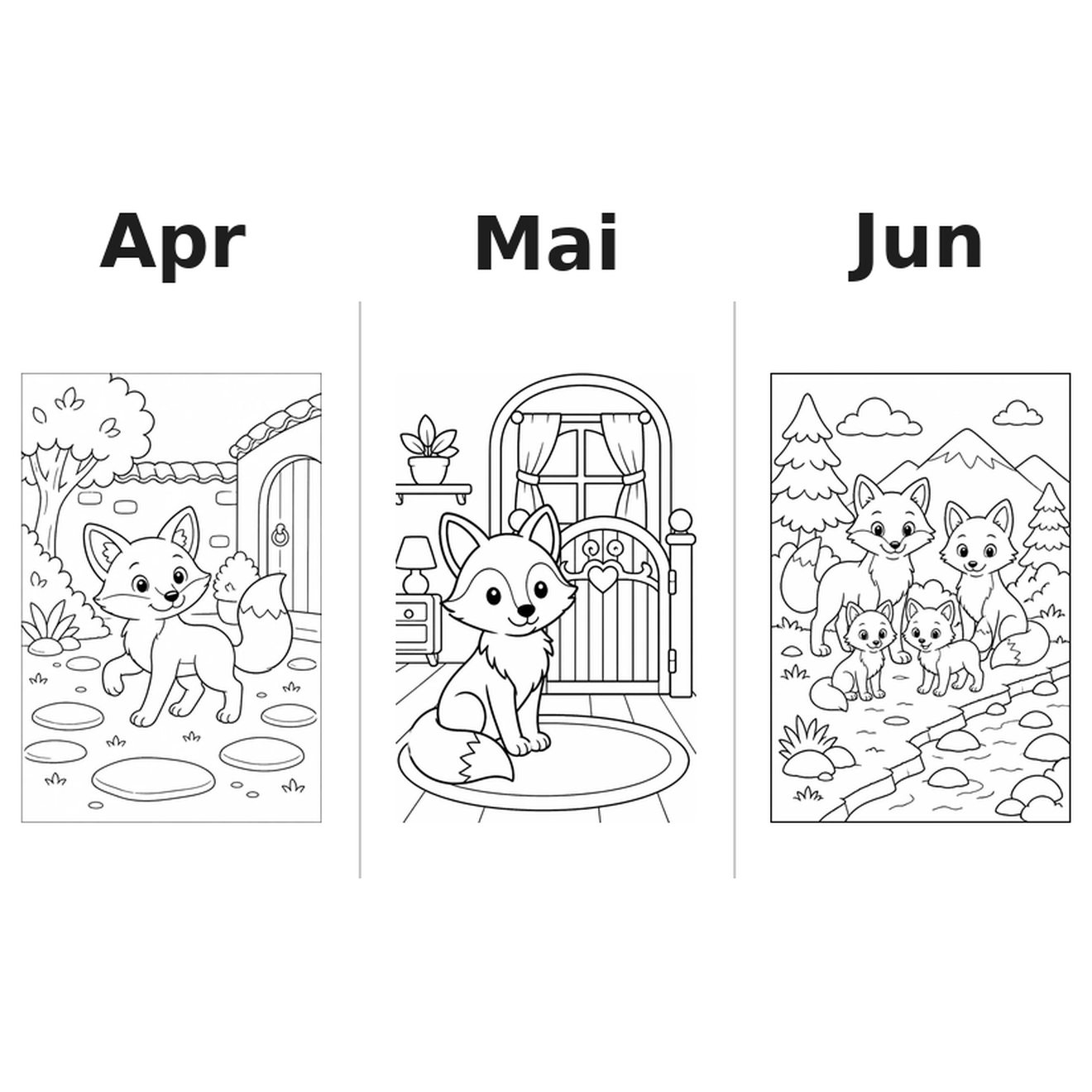 foxes_low Kalender 2027 Motive Ausmalen 2