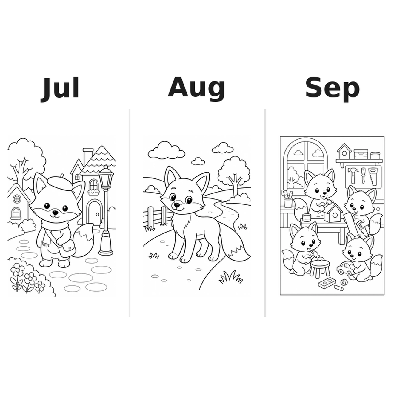 foxes_low Kalender 2027 Motive Ausmalen 3
